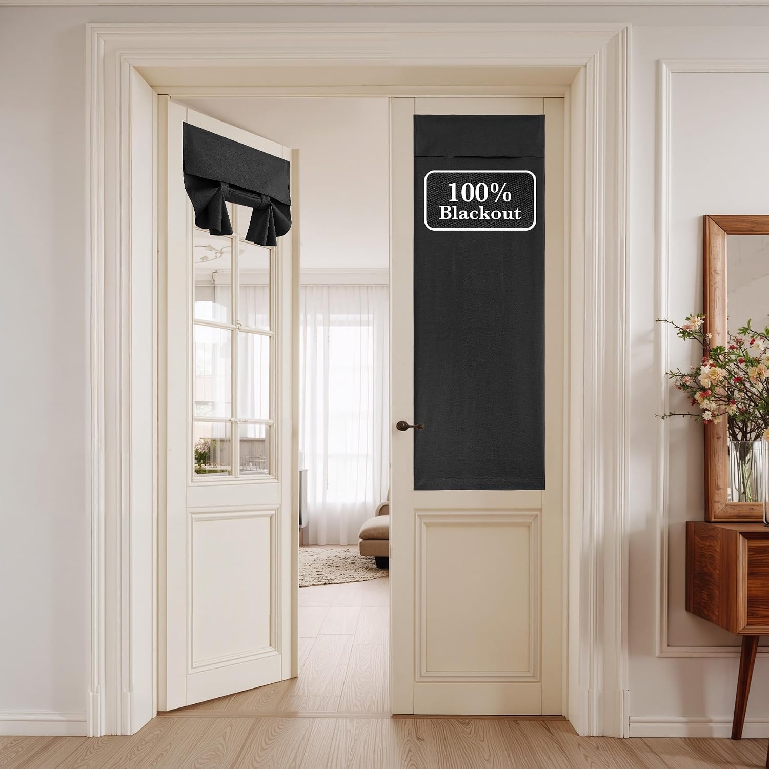 image:imageNICETOWN Black 100 Blackout Linen French Door Curtain for Small WindowBlack