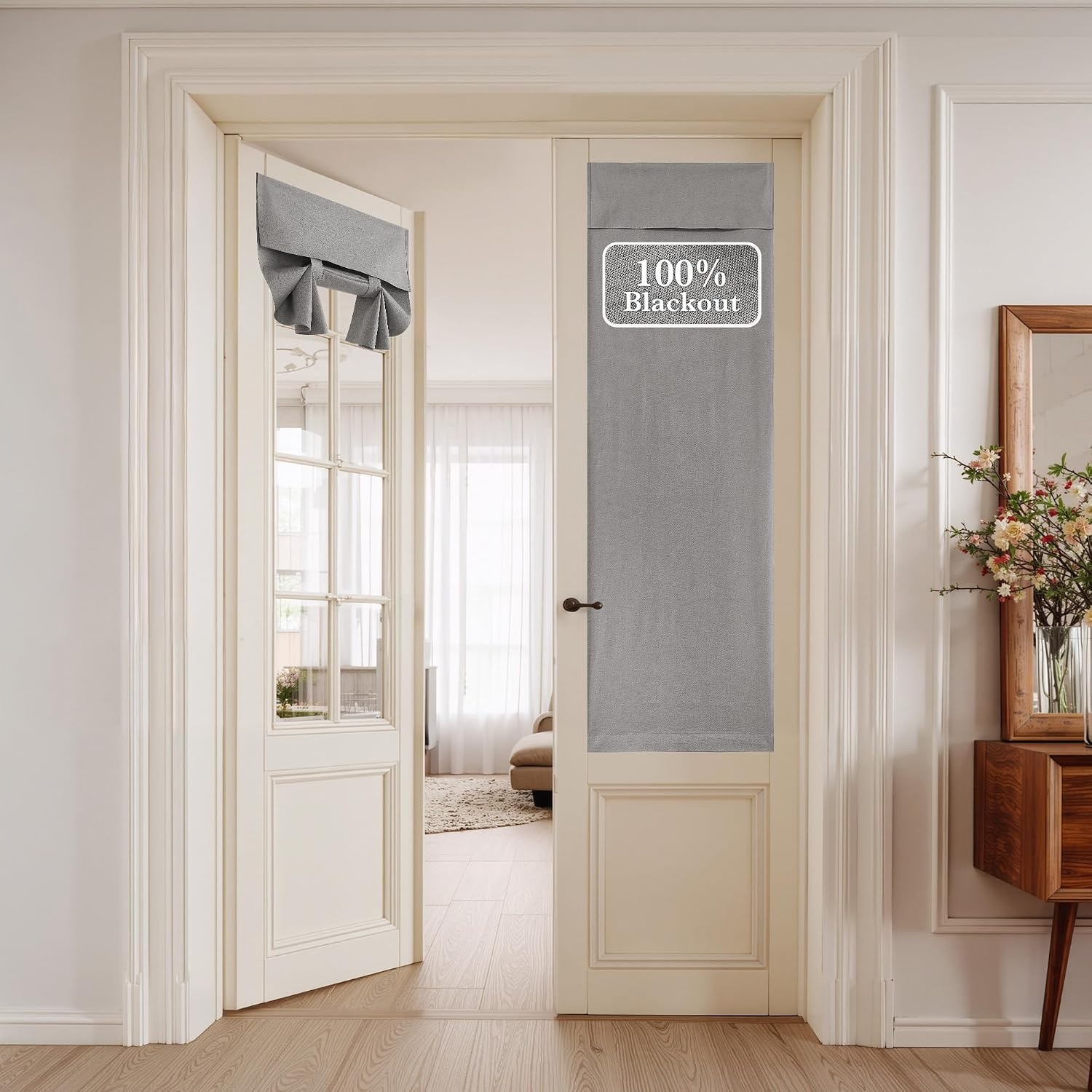 image:imageNICETOWN Black 100 Blackout Linen French Door Curtain for Small WindowGrey