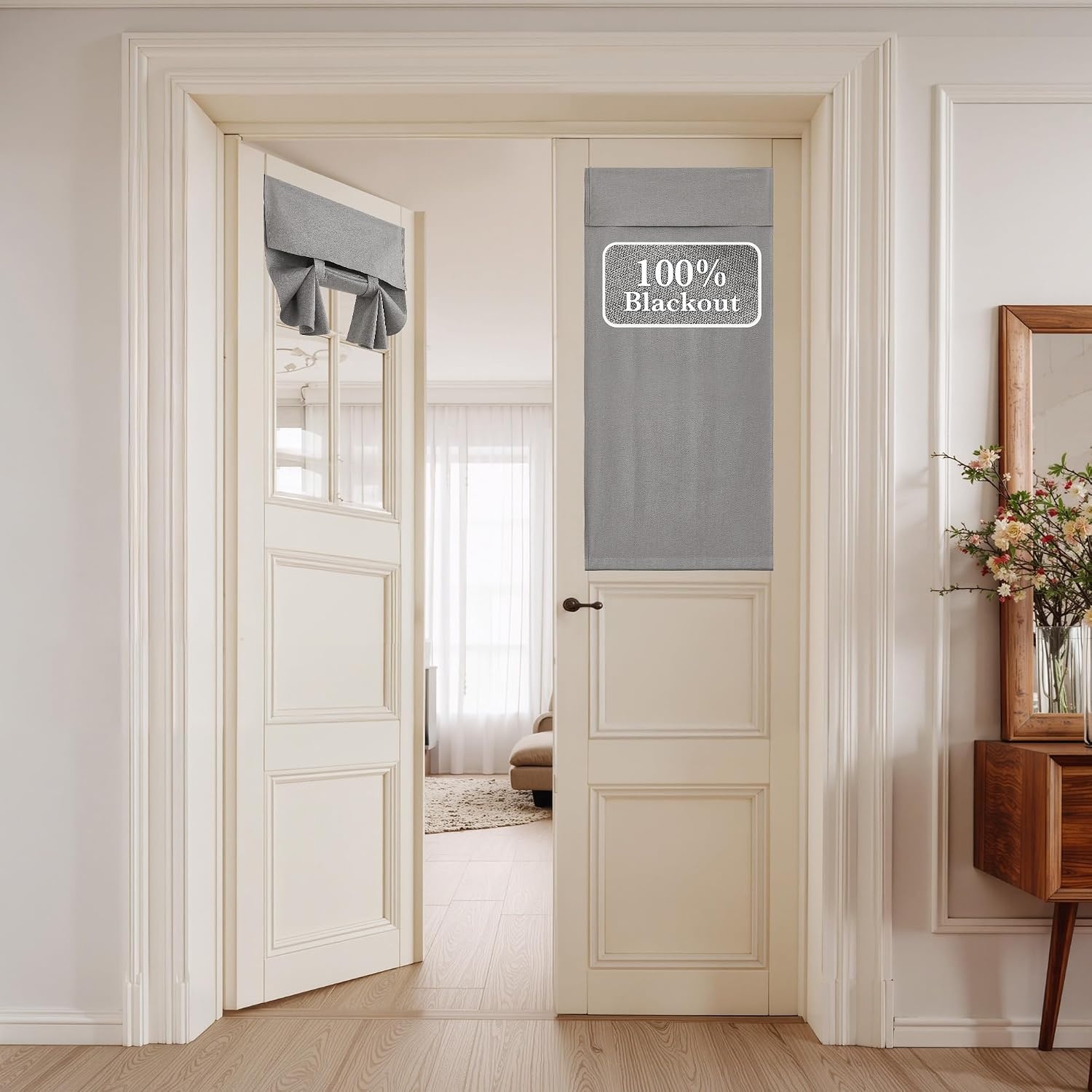 image:imageNICETOWN Black 100 Blackout Linen French Door Curtain for Small WindowGrey
