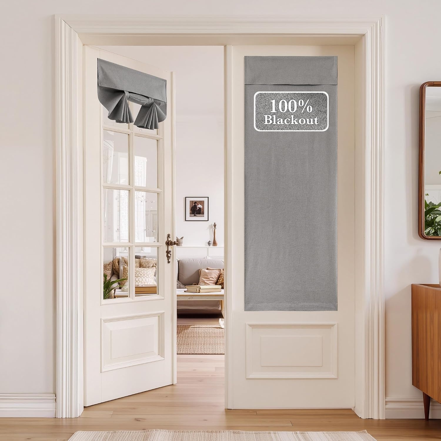 image:imageNICETOWN Black 100 Blackout Linen French Door Curtain for Small WindowGrey