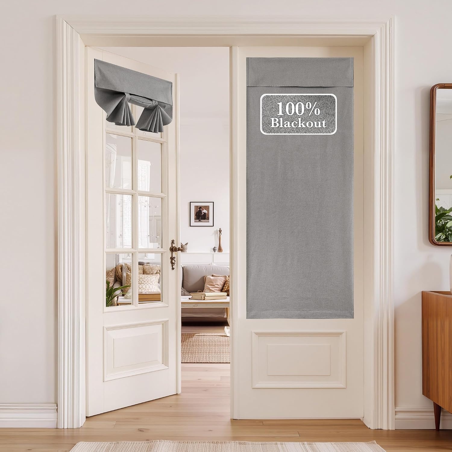 image:imageNICETOWN Black 100 Blackout Linen French Door Curtain for Small WindowGrey