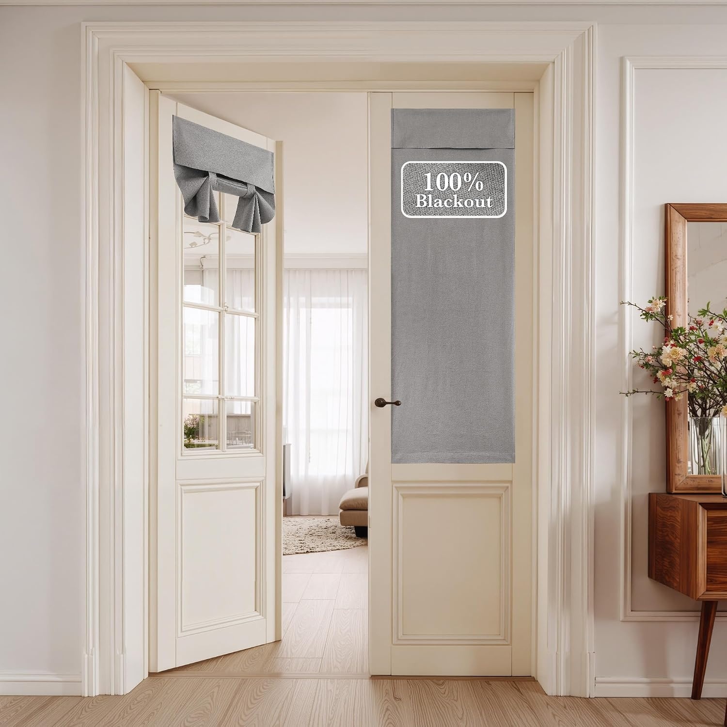 image:imageNICETOWN Black 100 Blackout Linen French Door Curtain for Small WindowGrey