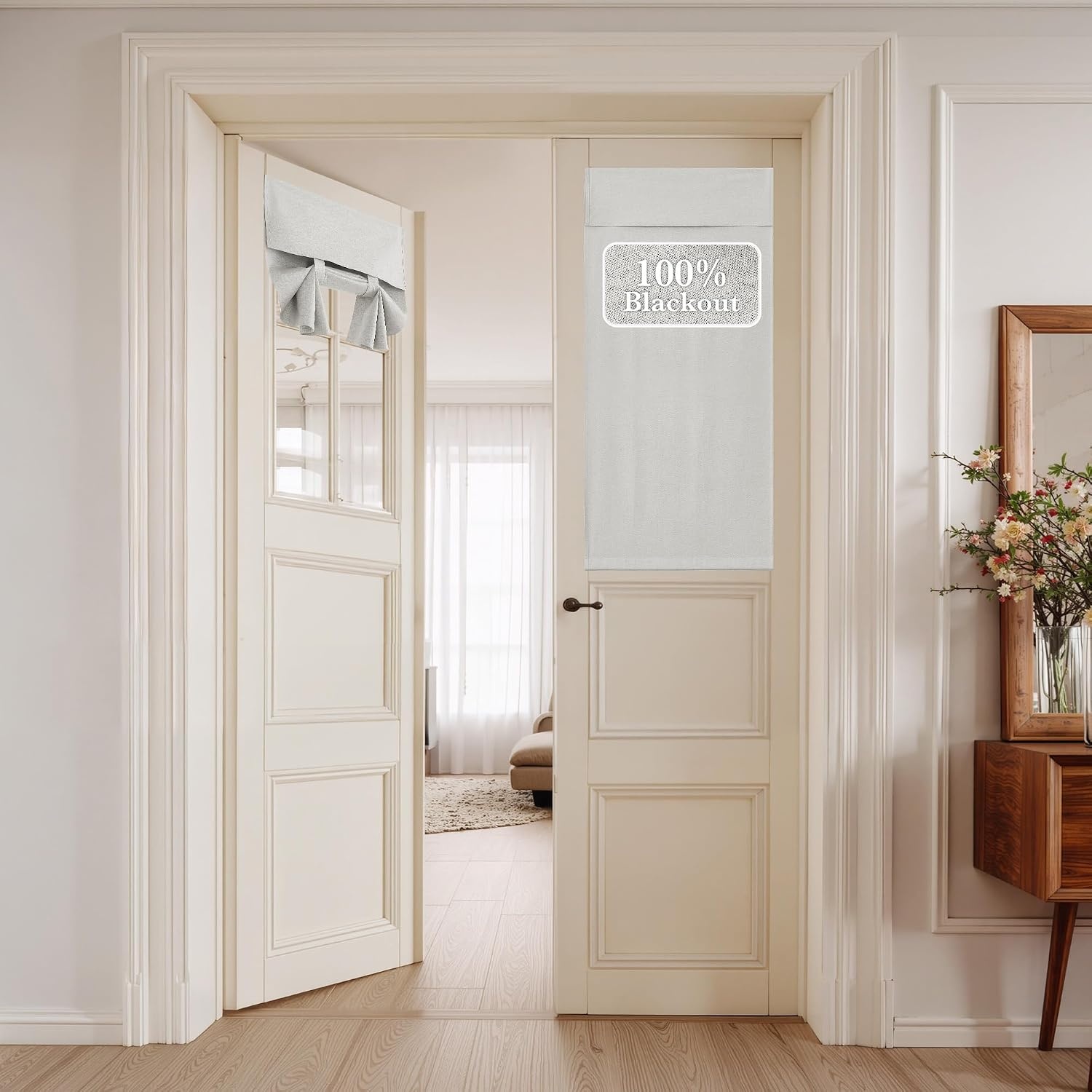 image:imageNICETOWN Black 100 Blackout Linen French Door Curtain for Small WindowGreyish White