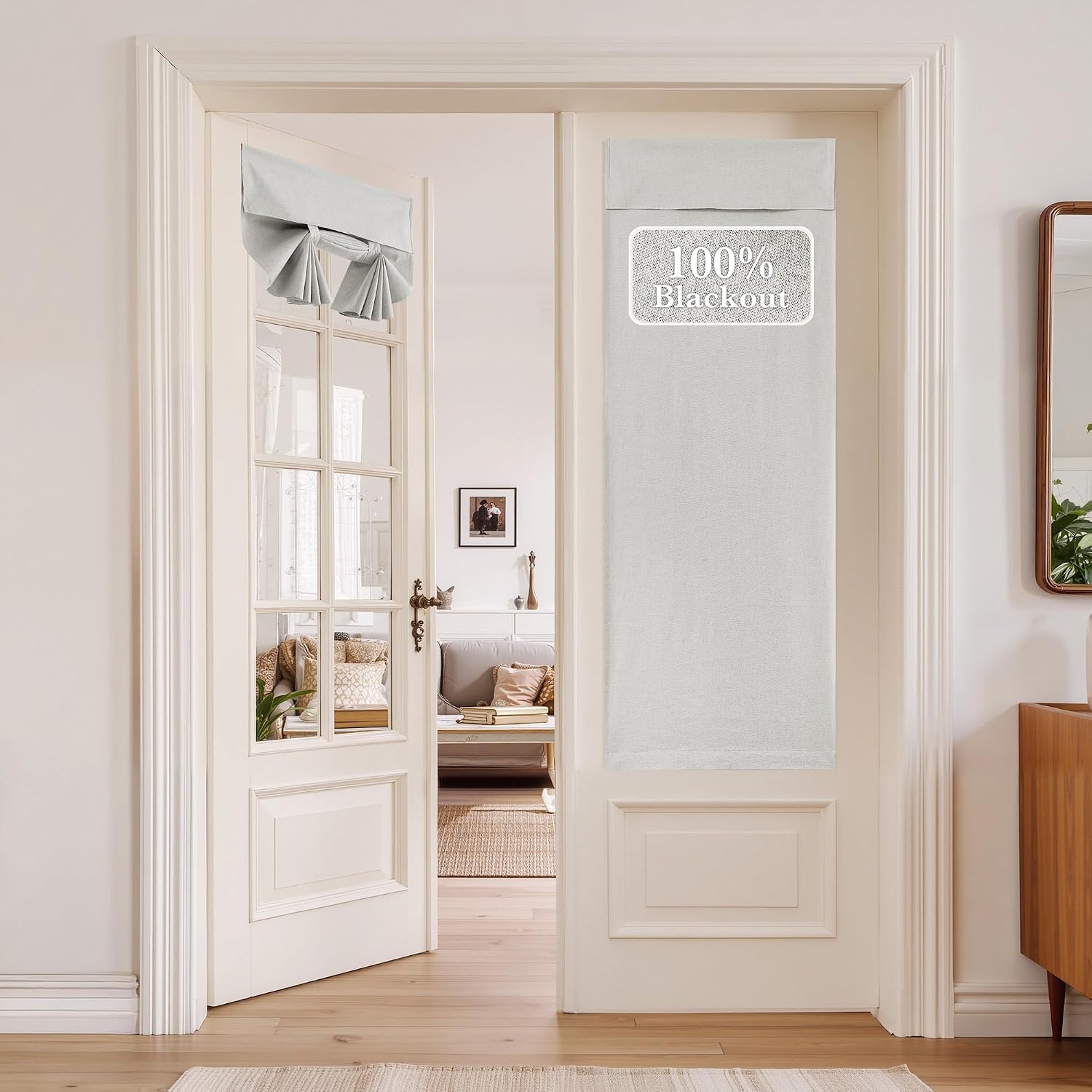 image:imageNICETOWN Black 100 Blackout Linen French Door Curtain for Small WindowGreyish White