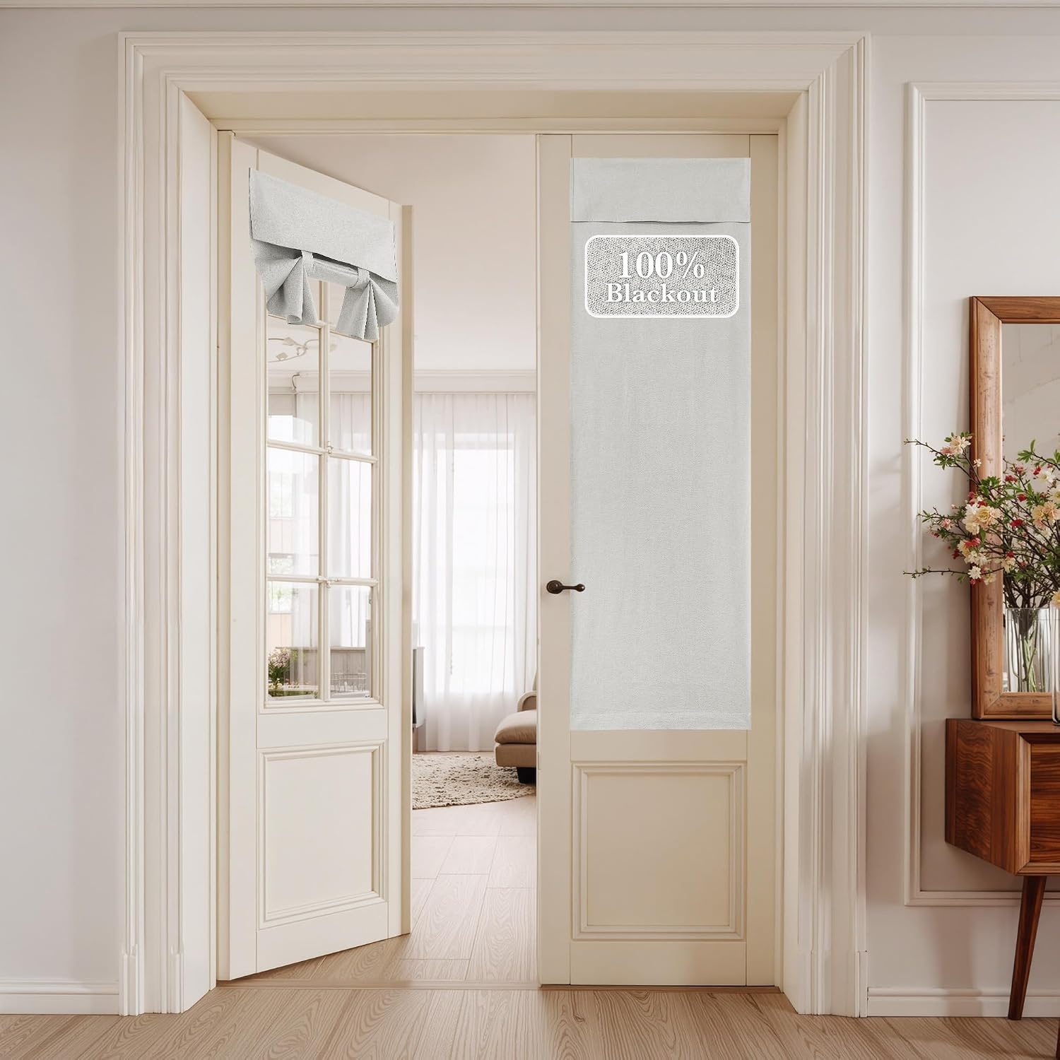 image:imageNICETOWN Black 100 Blackout Linen French Door Curtain for Small WindowGreyish White