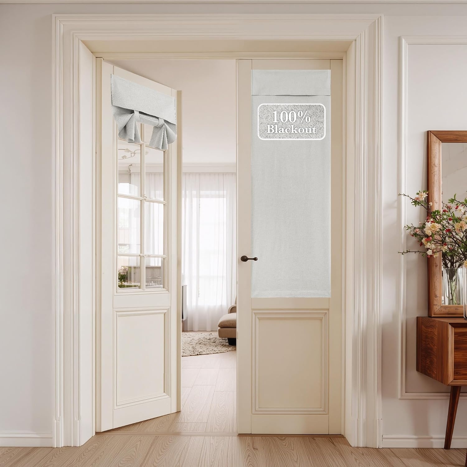 image:imageNICETOWN Black 100 Blackout Linen French Door Curtain for Small WindowGreyish White