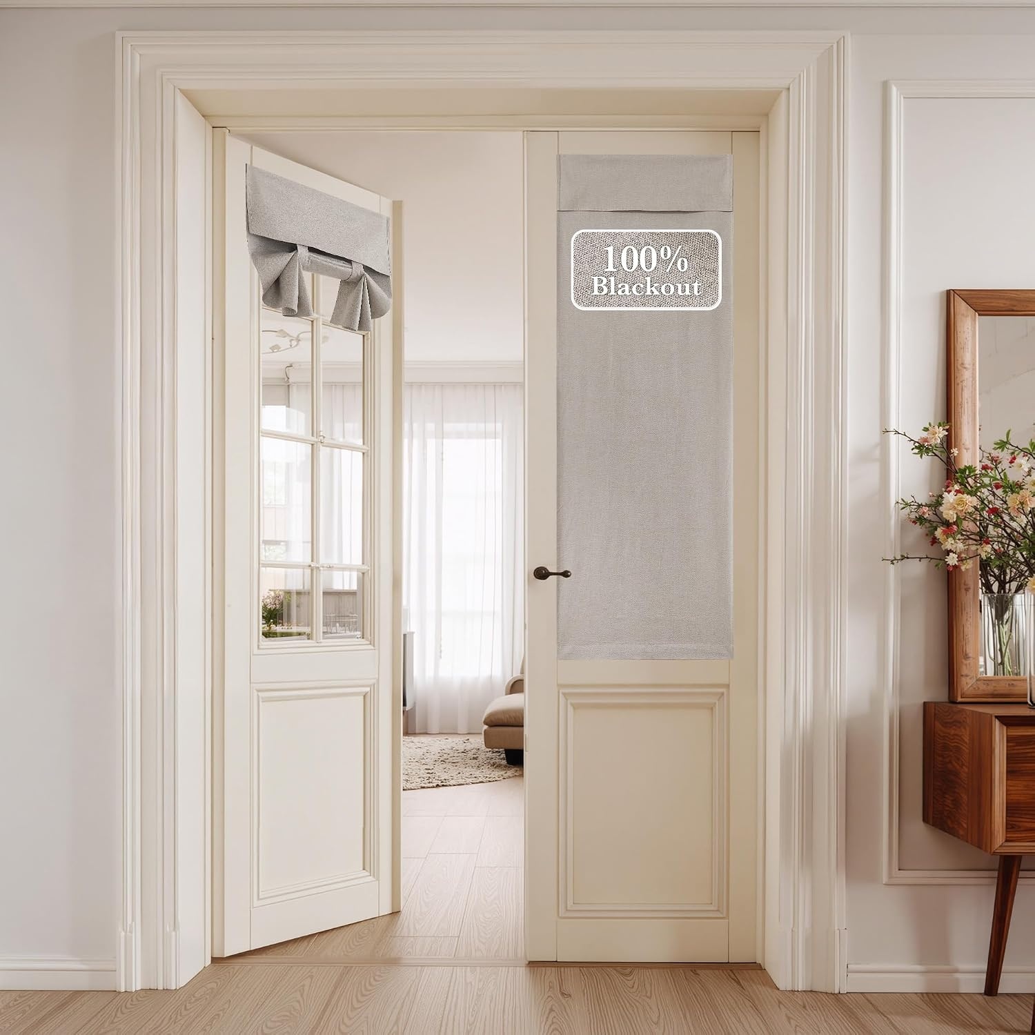 image:imageNICETOWN Black 100 Blackout Linen French Door Curtain for Small WindowLight Grey