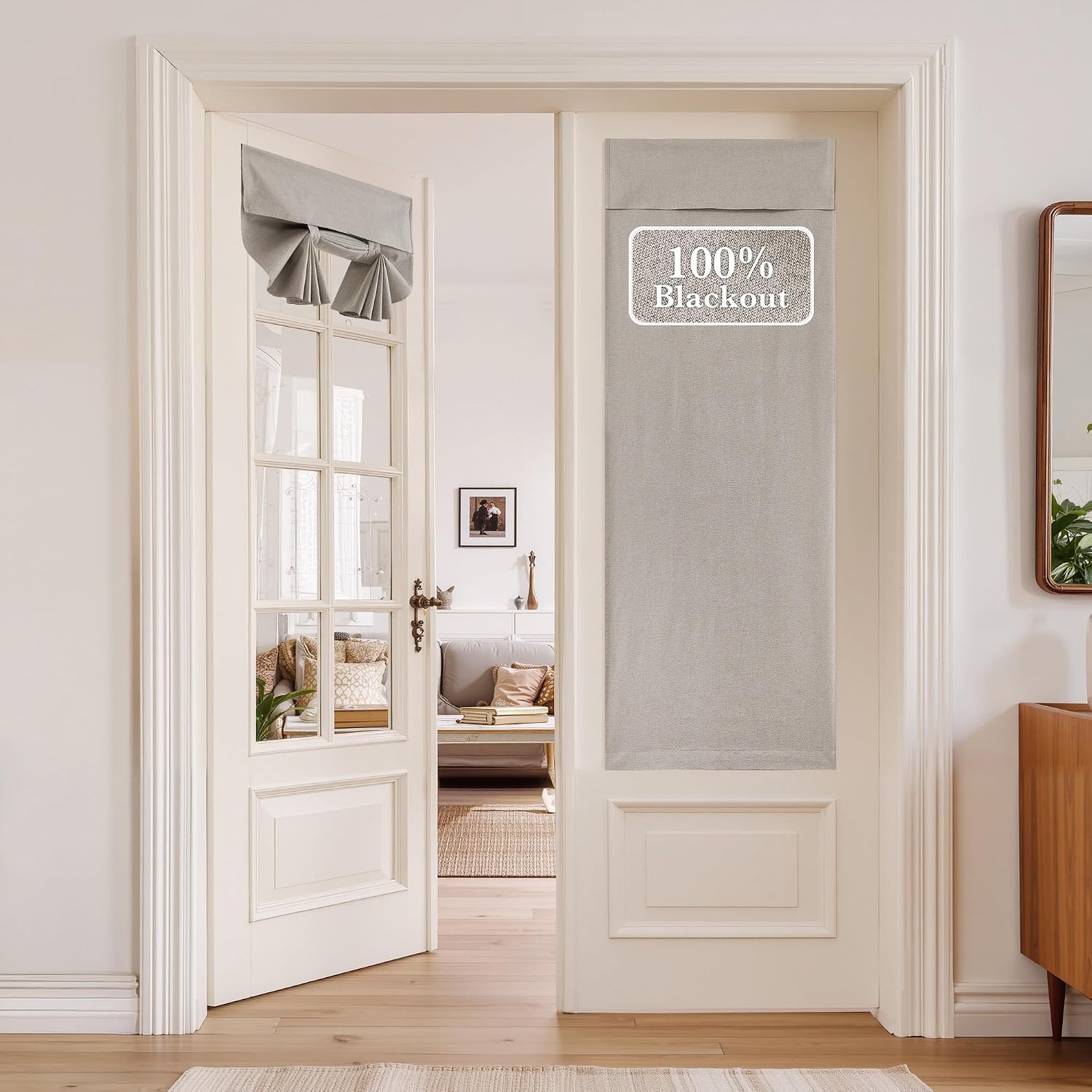 image:imageNICETOWN Black 100 Blackout Linen French Door Curtain for Small WindowLight Grey