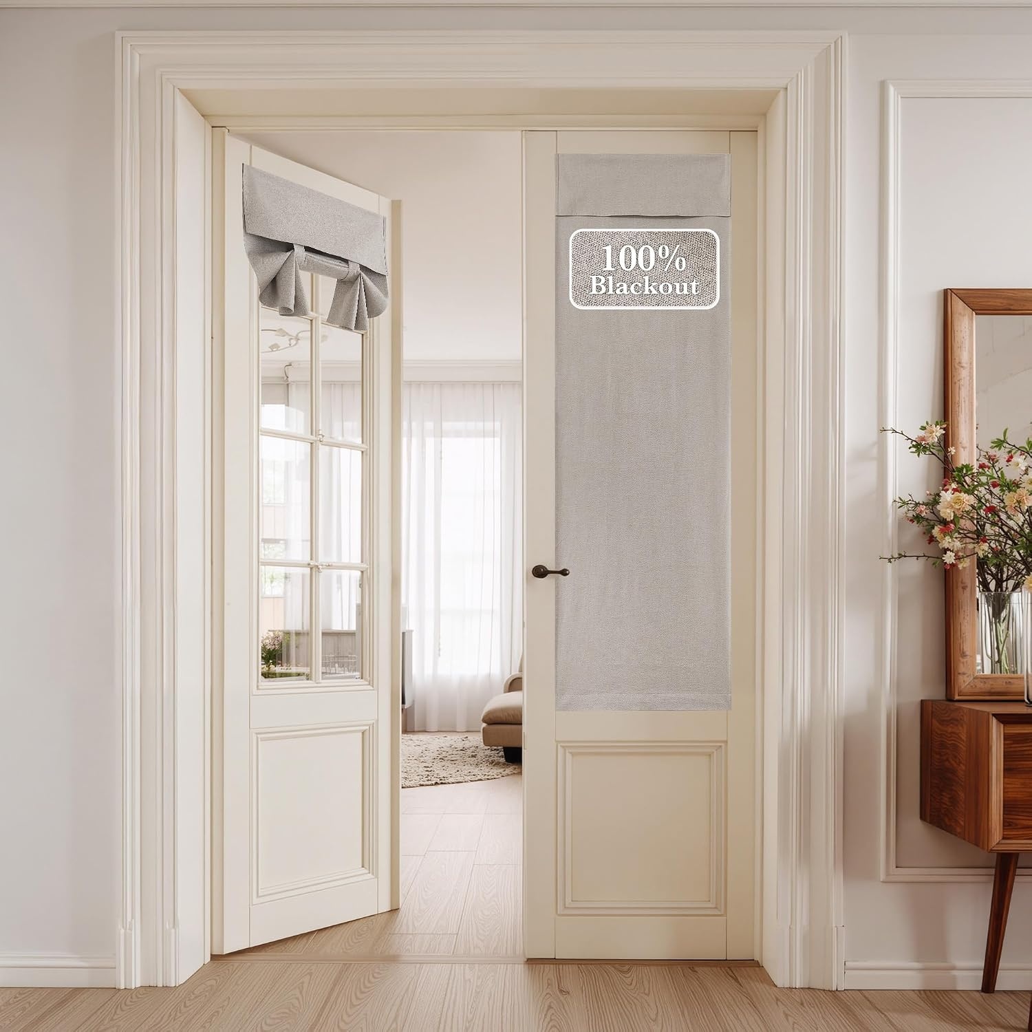 image:imageNICETOWN Black 100 Blackout Linen French Door Curtain for Small WindowLight Grey