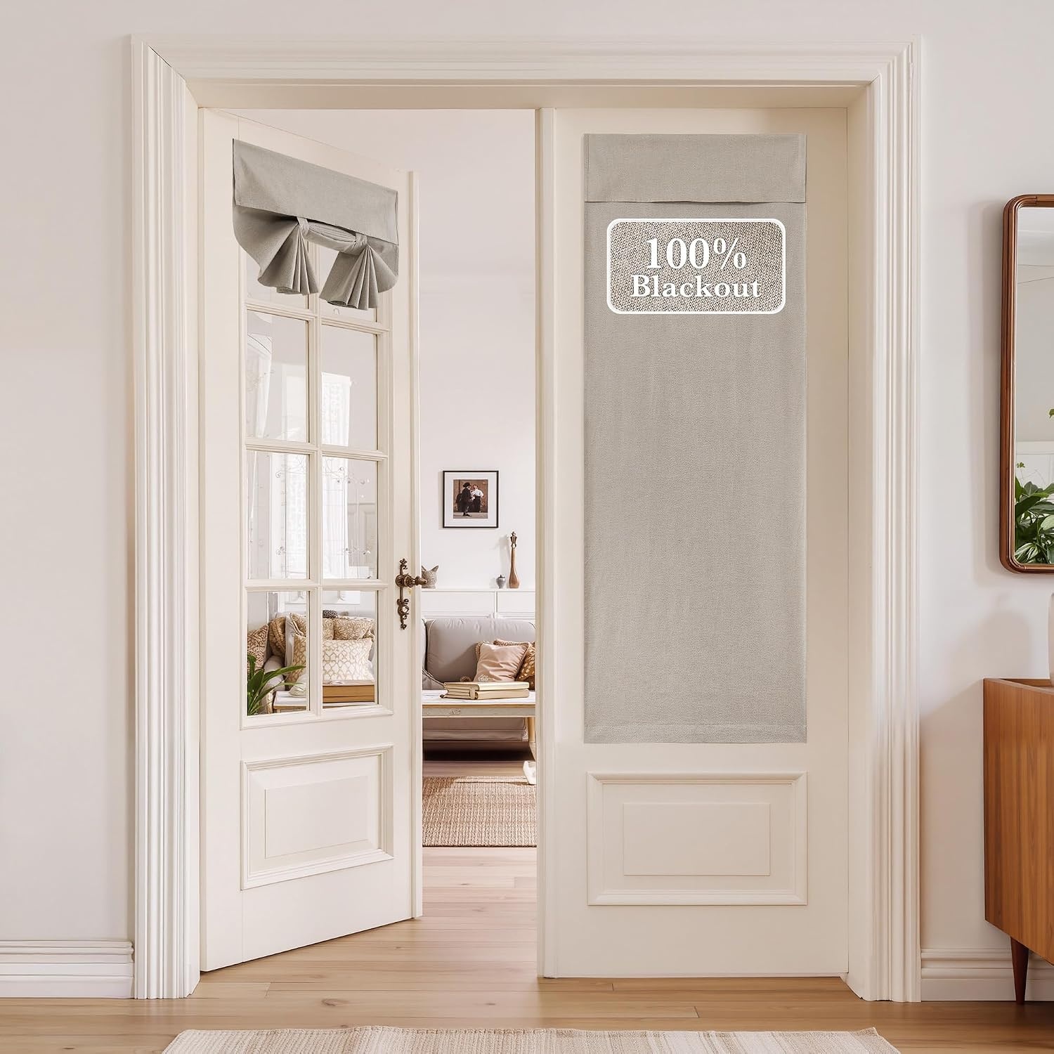 image:imageNICETOWN Black 100 Blackout Linen French Door Curtain for Small WindowSand
