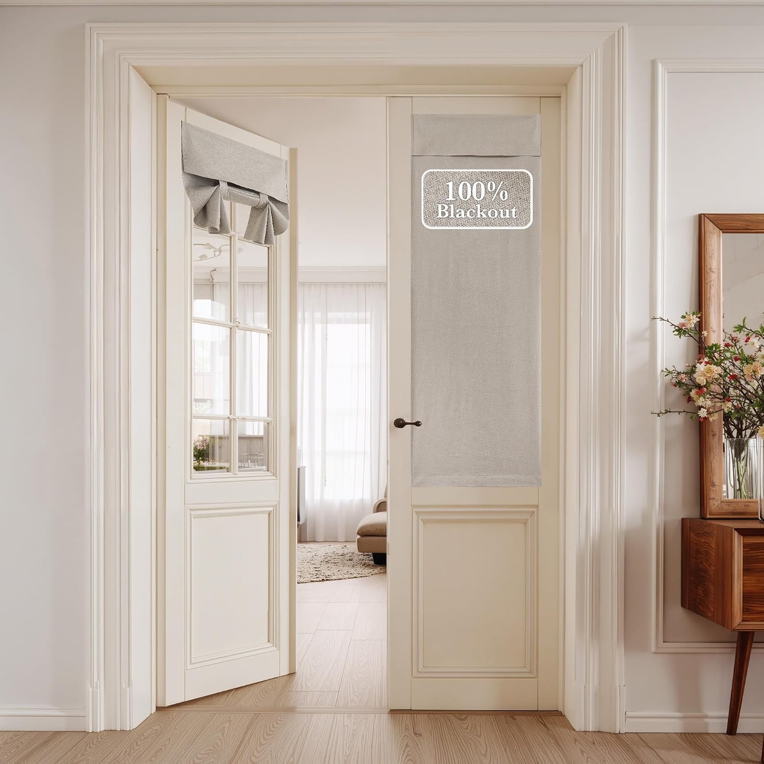 image:imageNICETOWN Black 100 Blackout Linen French Door Curtain for Small WindowSand