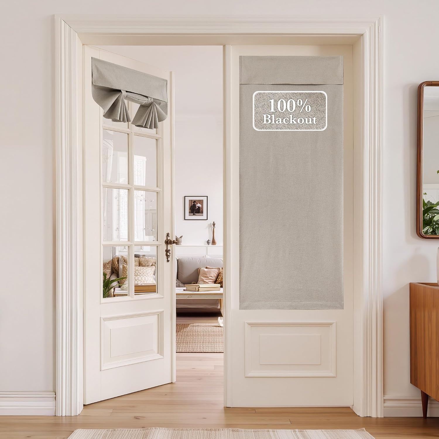 image:imageNICETOWN Black 100 Blackout Linen French Door Curtain for Small WindowSand