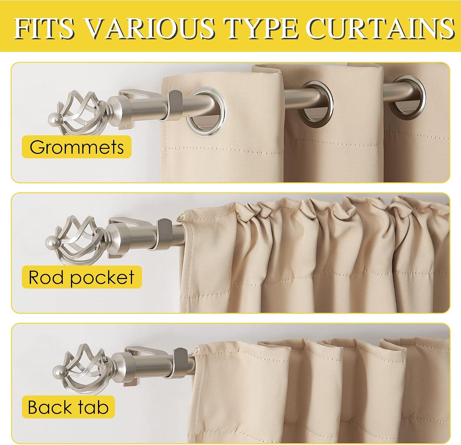 image:imageNICETOWN Curtain 55x84 Natural 2 Panels Linen Semi Sheer CurtainsCurtain Rod Set 4886 Adjustable 1 Diameter Satin Nickel