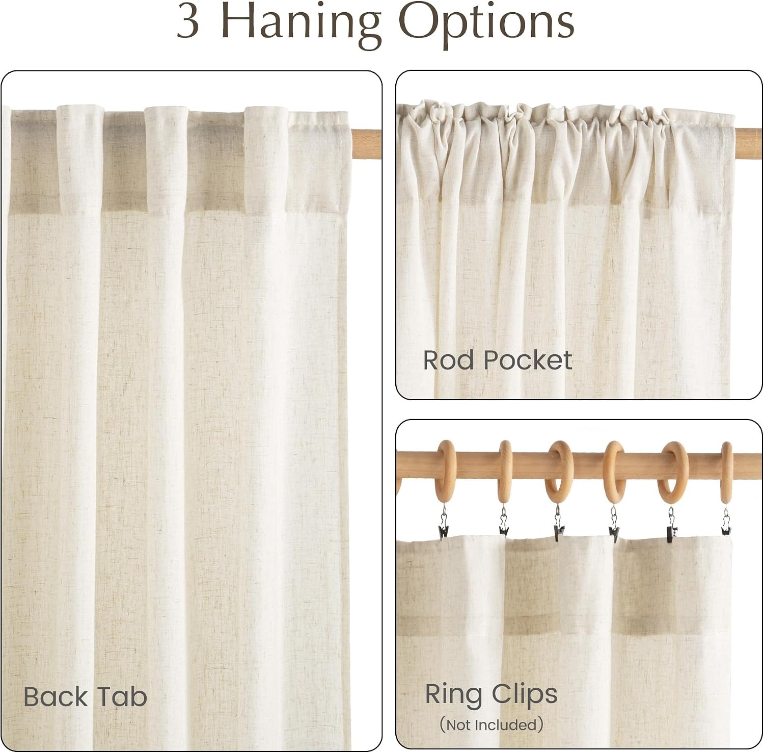image:imageNICETOWN Curtain 55x84 Natural 2 Panels Linen Semi Sheer CurtainsCurtain Rod Set 4886 Adjustable 1 Diameter Satin Nickel