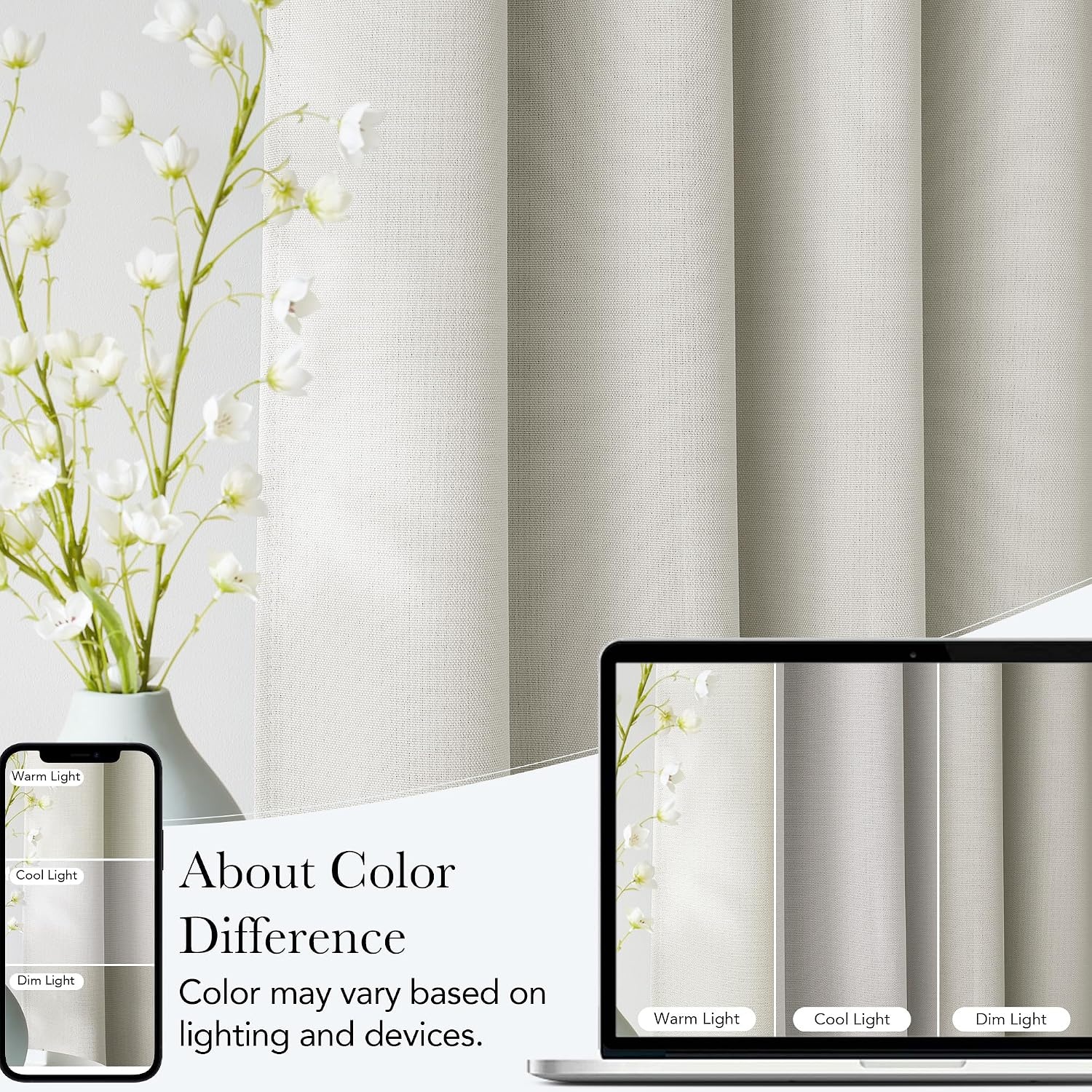 image:imageNICETOWN Faux Linen Natural Blackout Curtains 84 inches Long