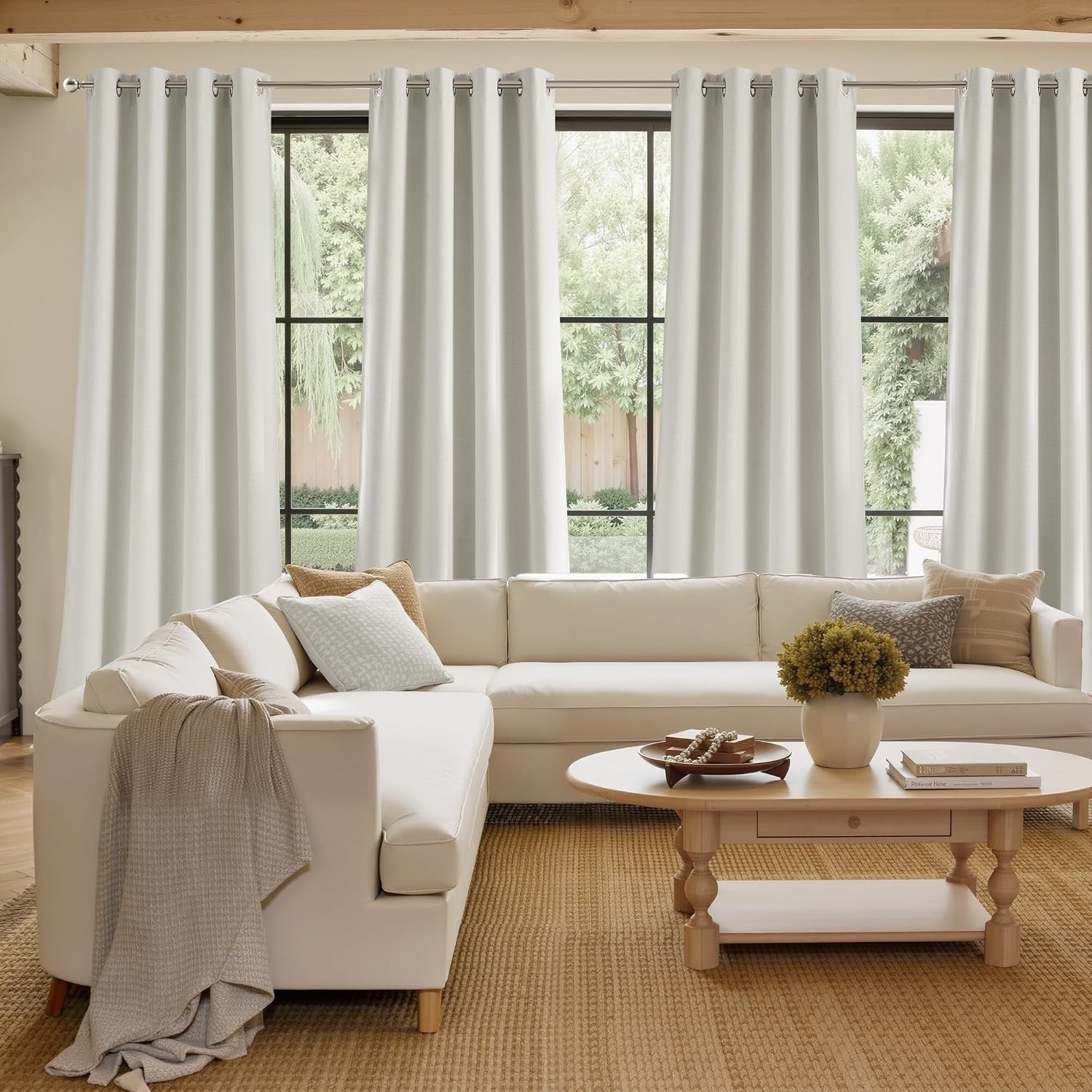 image:imageNICETOWN Faux Linen Natural Blackout Curtains 84 inches Long