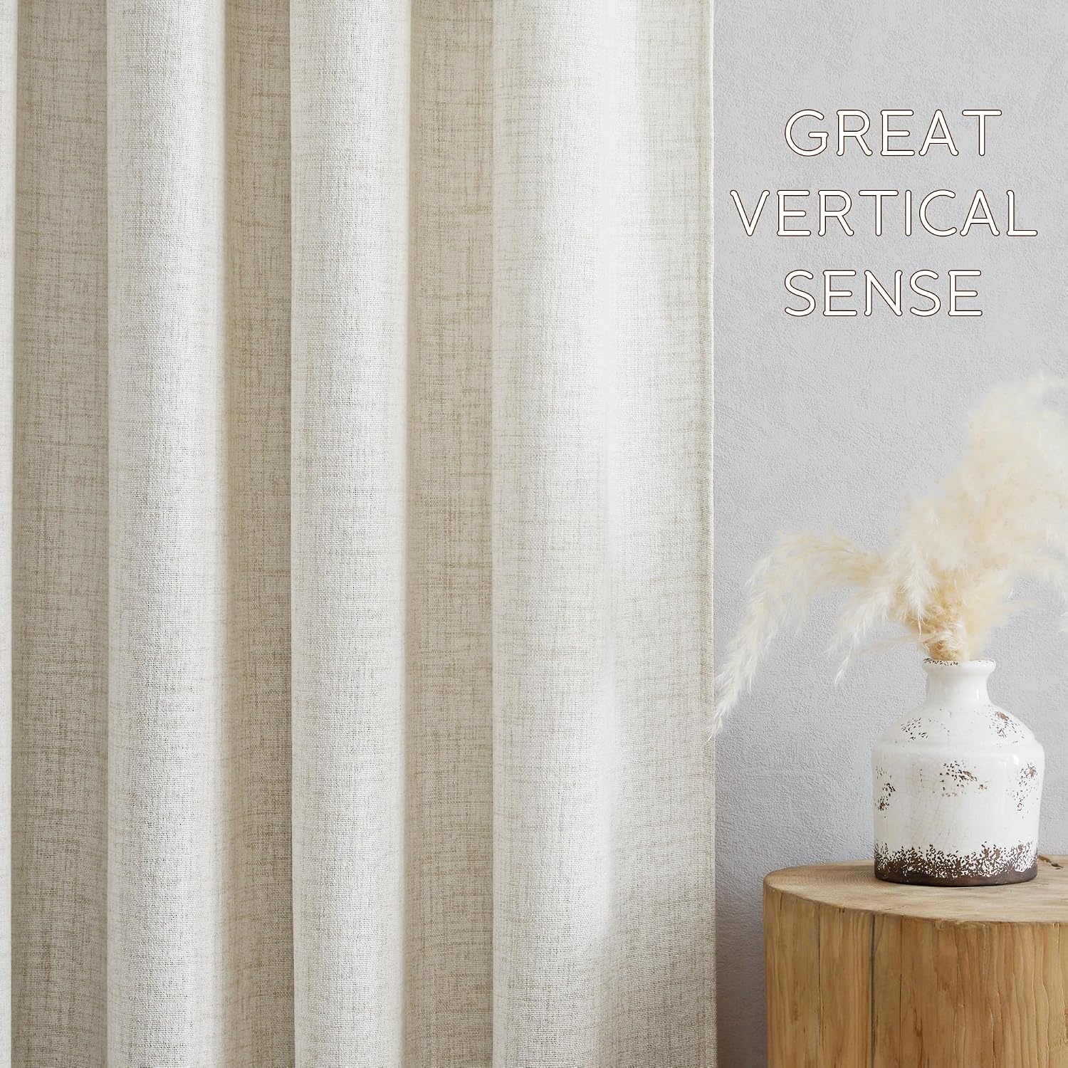 image:imageNICETOWN Faux Linen Sheer Cream Curtains for Bedroom Rod Pocket amp Back Tab Rustic Semi Sheer Window Treatments with Light Penetration Drapes for Living RoomKids Room W52 x L90 2 Panels