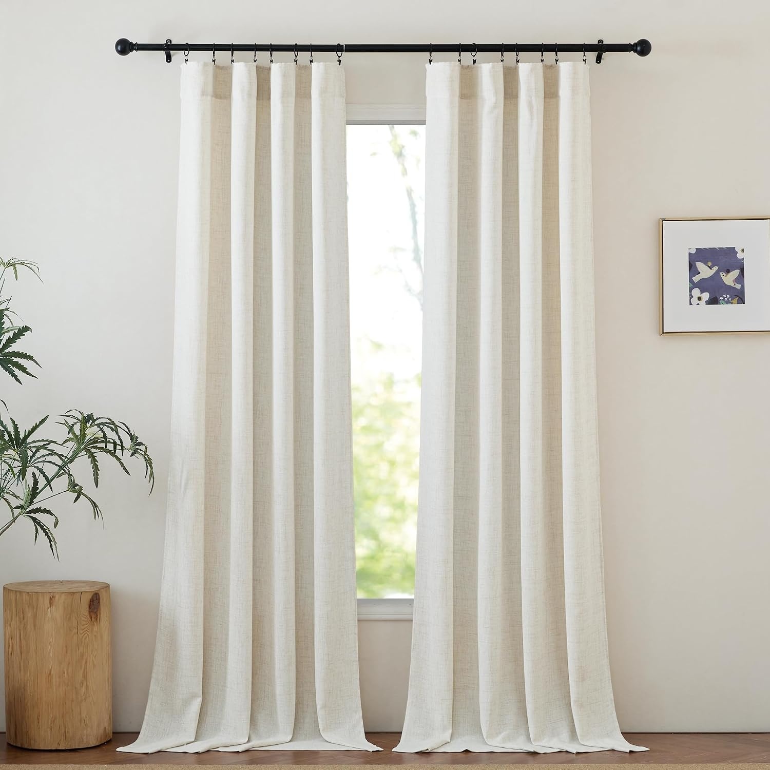 image:imageNICETOWN Faux Linen Sheer Cream Curtains for Bedroom Rod Pocket amp Back Tab Rustic Semi Sheer Window Treatments with Light Penetration Drapes for Living RoomKids Room W52 x L90 2 Panels