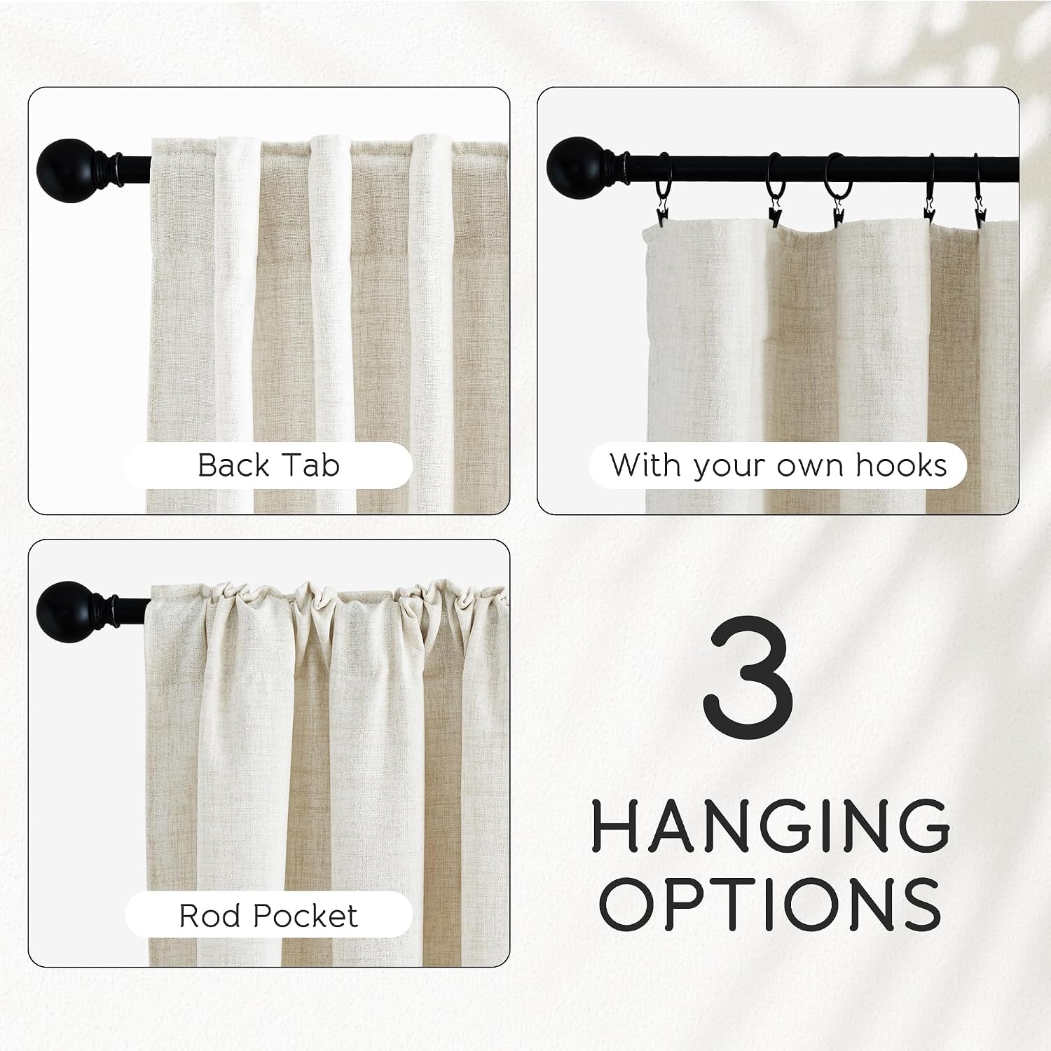 image:imageNICETOWN Faux Linen Sheer Cream Curtains for Bedroom Rod Pocket amp Back Tab Rustic Semi Sheer Window Treatments with Light Penetration Drapes for Living RoomKids Room W52 x L90 2 Panels