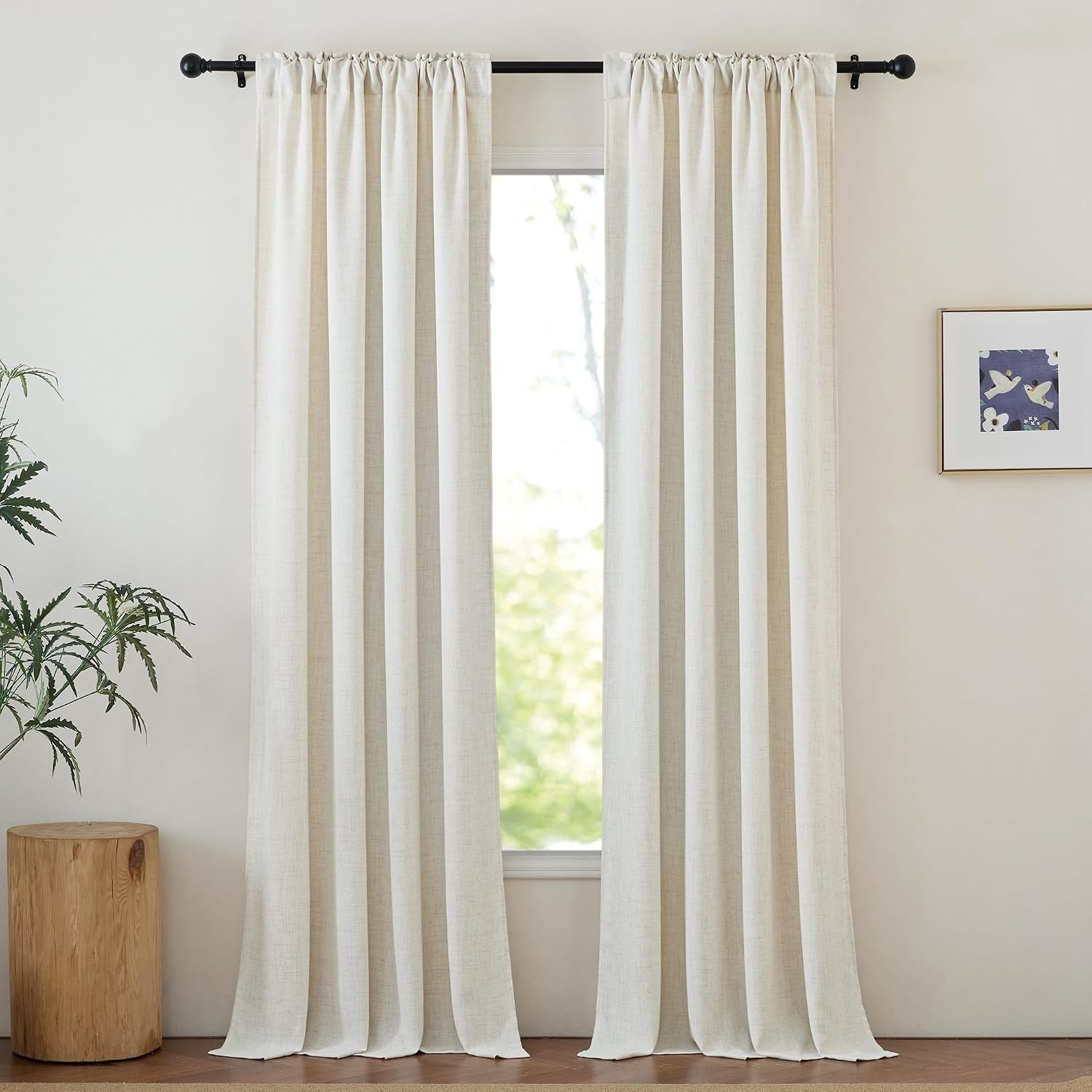 image:imageNICETOWN Faux Linen Sheer Cream Curtains for Bedroom Rod Pocket amp Back Tab Rustic Semi Sheer Window Treatments with Light Penetration Drapes for Living RoomKids Room W52 x L90 2 Panels