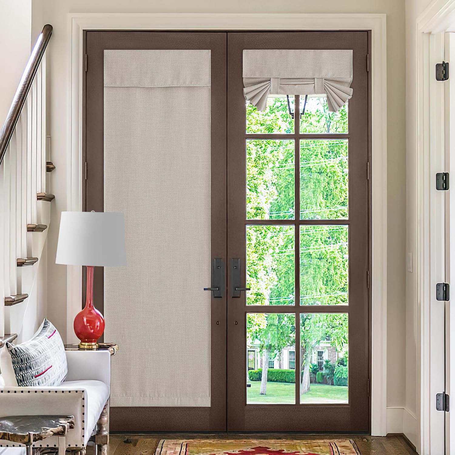image:imageNICETOWN French Door Curtains for Window Room Darkening Privacy Thermal Insulated Curtains for Kitchen Farmhouse Linen Door Shade for Office Tie Up Shades 26 X 72 Inches Angora 1 PanelAngora