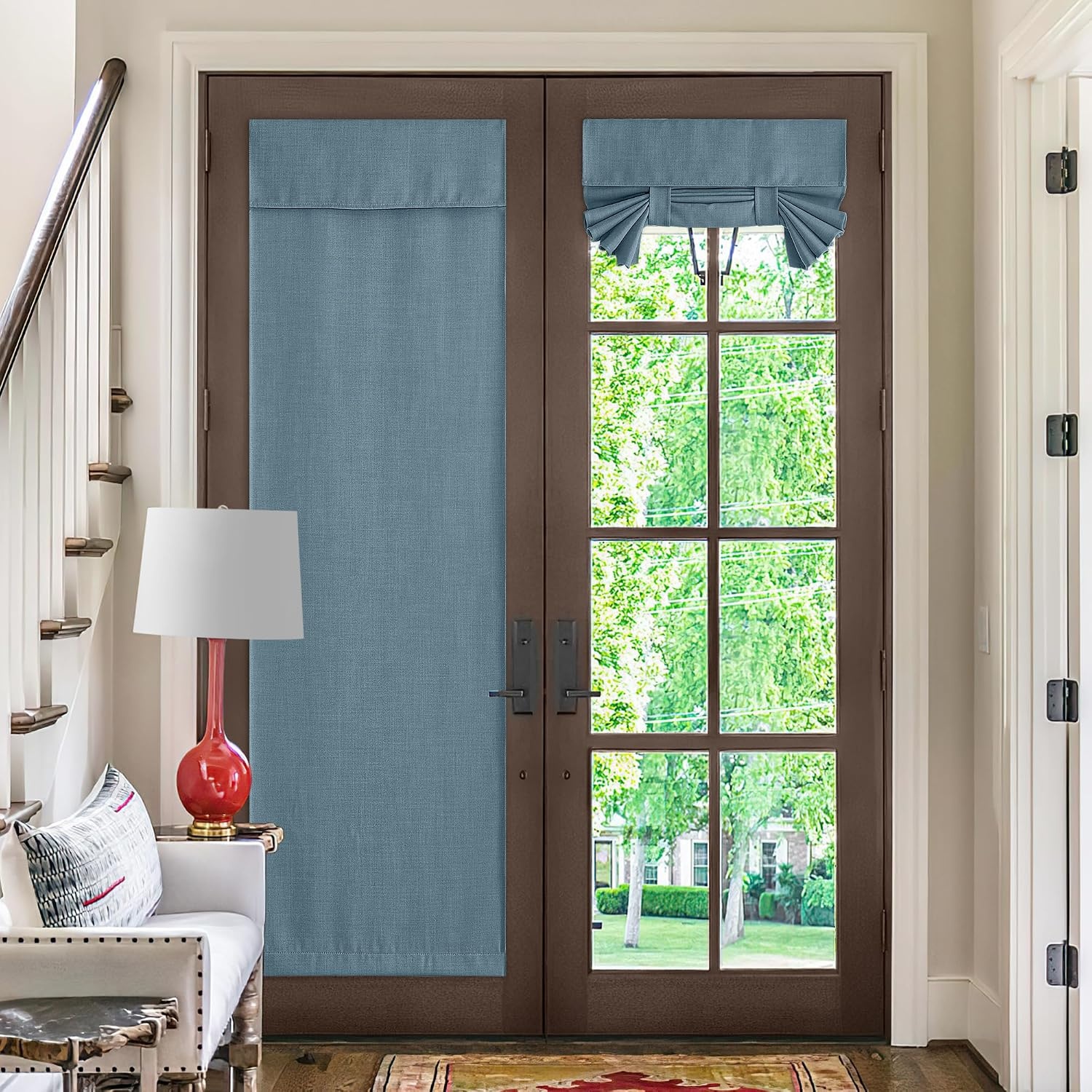image:imageNICETOWN French Door Curtains for Window Room Darkening Privacy Thermal Insulated Curtains for Kitchen Farmhouse Linen Door Shade for Office Tie Up Shades 26 X 72 Inches Angora 1 PanelMist Blue