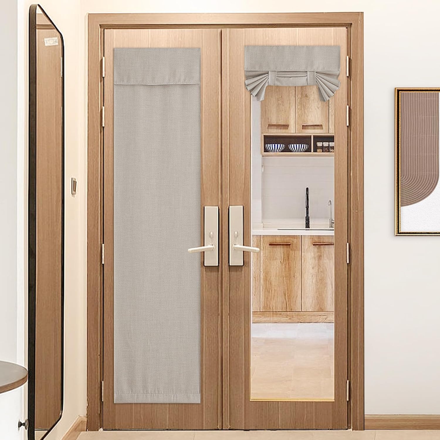 image:imageNICETOWN French Door Curtains for Window Room Darkening Privacy Thermal Insulated Curtains for Kitchen Farmhouse Linen Door Shade for Office Tie Up Shades 26 X 72 Inches Angora 1 PanelAngora