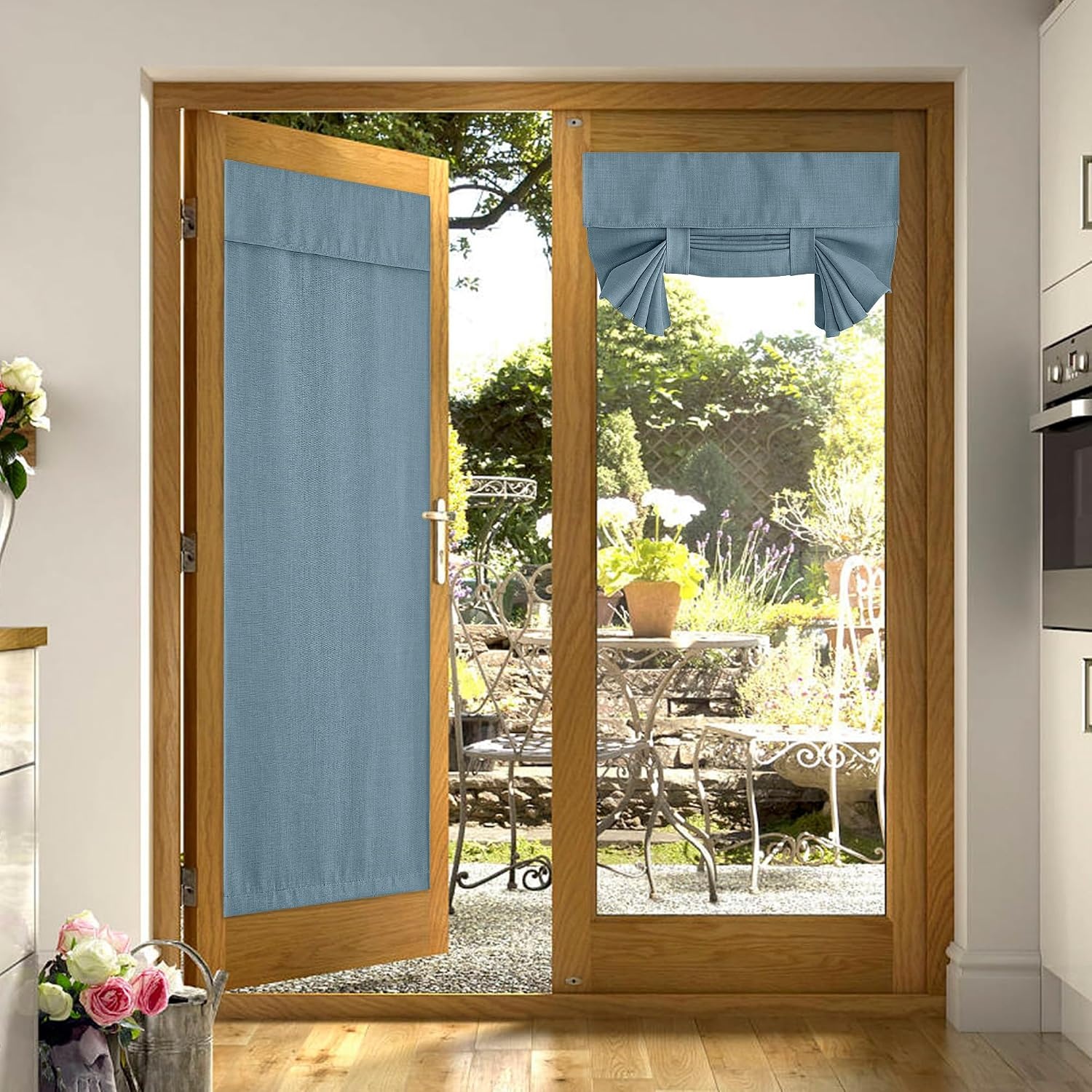 image:imageNICETOWN French Door Curtains for Window Room Darkening Privacy Thermal Insulated Curtains for Kitchen Farmhouse Linen Door Shade for Office Tie Up Shades 26 X 72 Inches Angora 1 PanelMist Blue