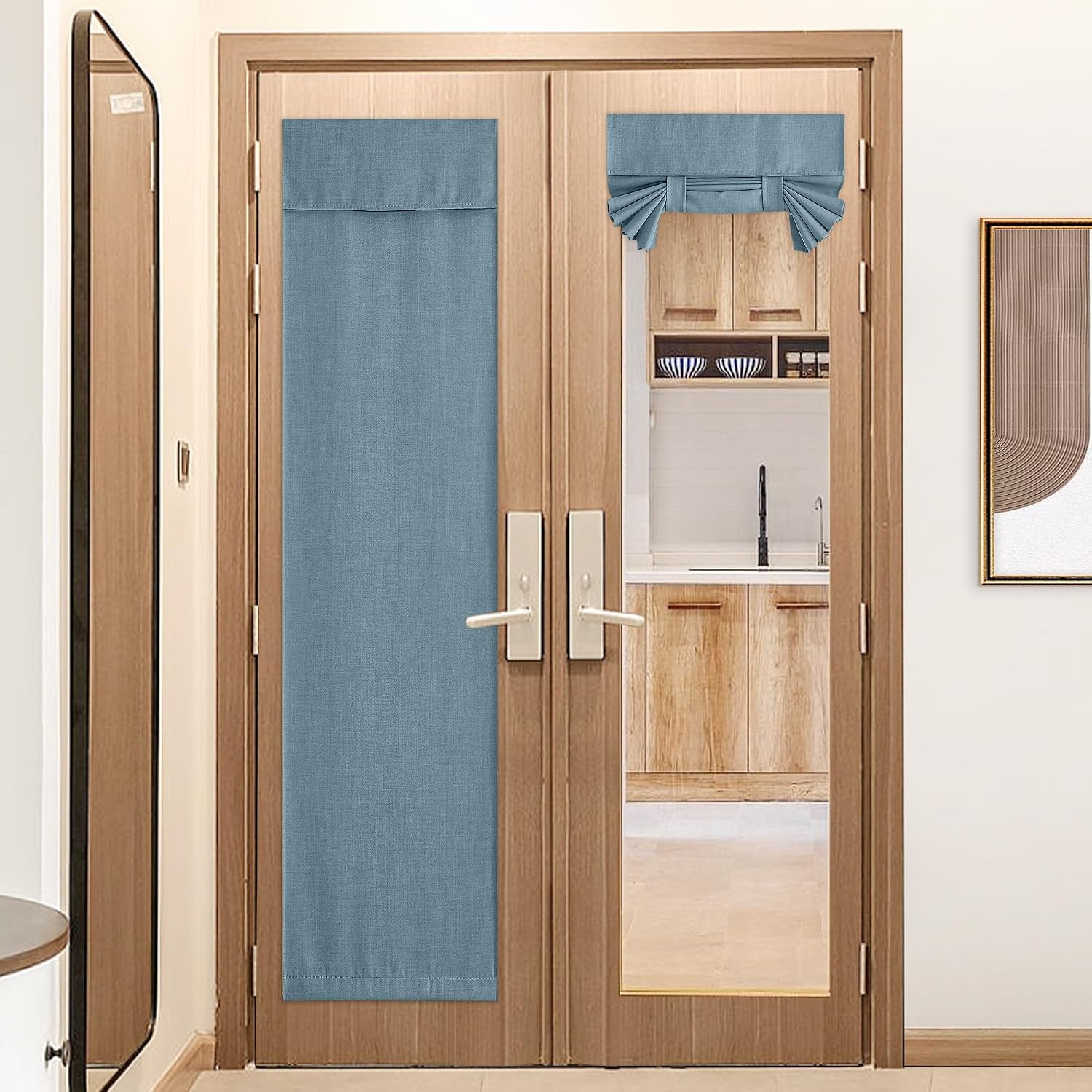 image:imageNICETOWN French Door Curtains for Window Room Darkening Privacy Thermal Insulated Curtains for Kitchen Farmhouse Linen Door Shade for Office Tie Up Shades 26 X 72 Inches Angora 1 PanelMist Blue