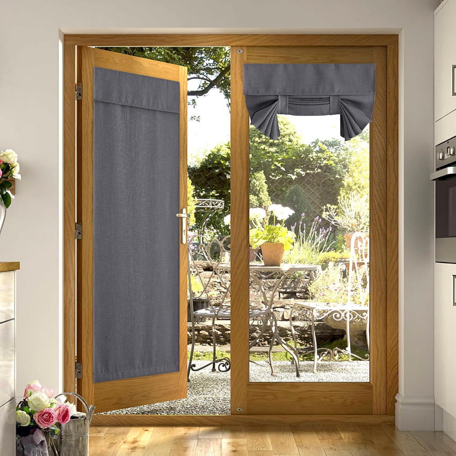 image:imageNICETOWN French Door Curtains for Window Room Darkening Privacy Thermal Insulated Curtains for Kitchen Farmhouse Linen Door Shade for Office Tie Up Shades 26 X 72 Inches Angora 1 PanelCharcoal Gray