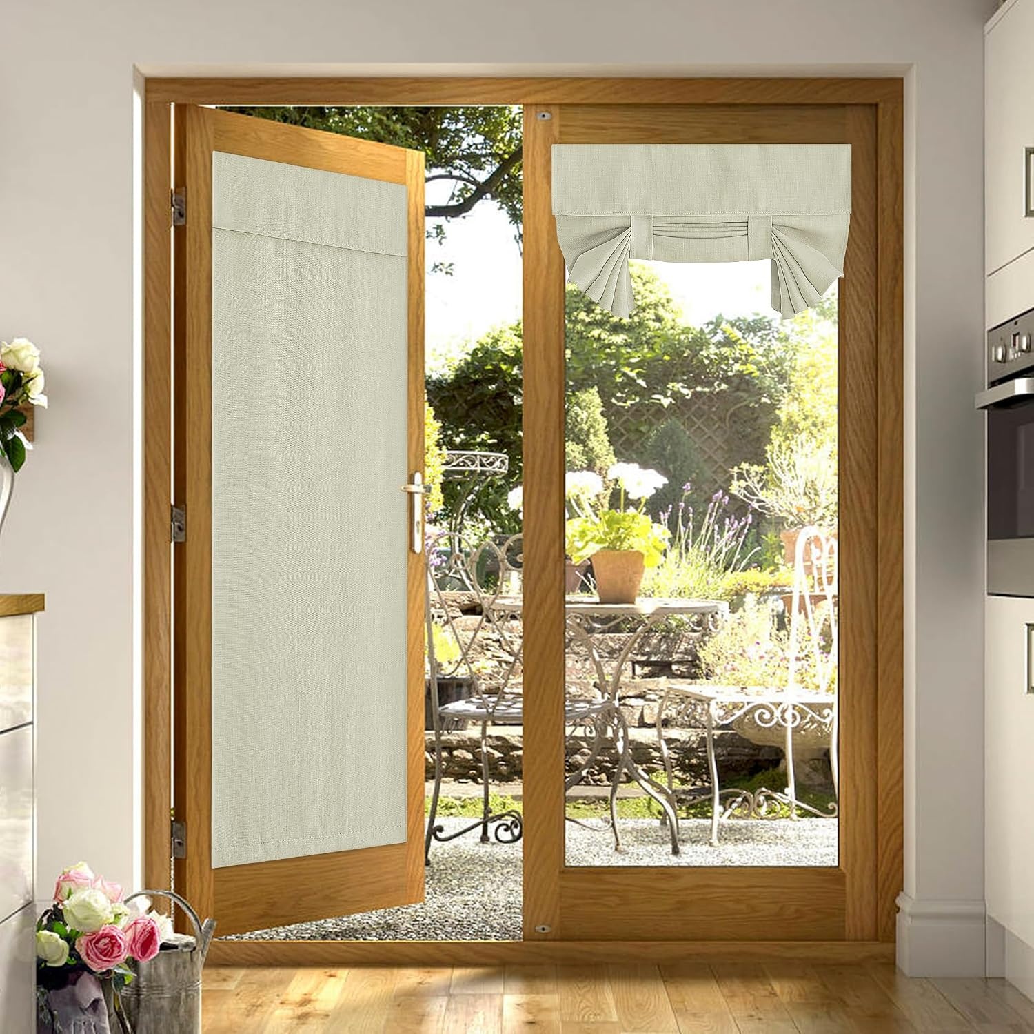 image:imageNICETOWN French Door Curtains for Window Room Darkening Privacy Thermal Insulated Curtains for Kitchen Farmhouse Linen Door Shade for Office Tie Up Shades 26 X 72 Inches Angora 1 PanelBeige