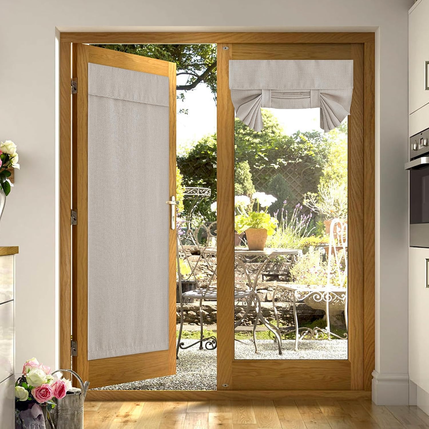 image:imageNICETOWN French Door Curtains for Window Room Darkening Privacy Thermal Insulated Curtains for Kitchen Farmhouse Linen Door Shade for Office Tie Up Shades 26 X 72 Inches Angora 1 PanelAngora