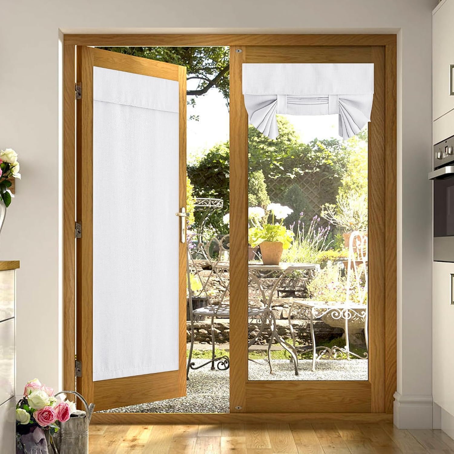 image:imageNICETOWN French Door Curtains for Window Room Darkening Privacy Thermal Insulated Curtains for Kitchen Farmhouse Linen Door Shade for Office Tie Up Shades 26 X 72 Inches Angora 1 PanelGreyish White