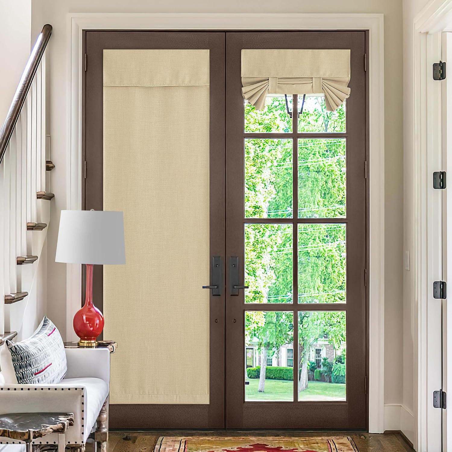 image:imageNICETOWN French Door Curtains for Window Room Darkening Privacy Thermal Insulated Curtains for Kitchen Farmhouse Linen Door Shade for Office Tie Up Shades 26 X 72 Inches Angora 1 PanelOatmeal