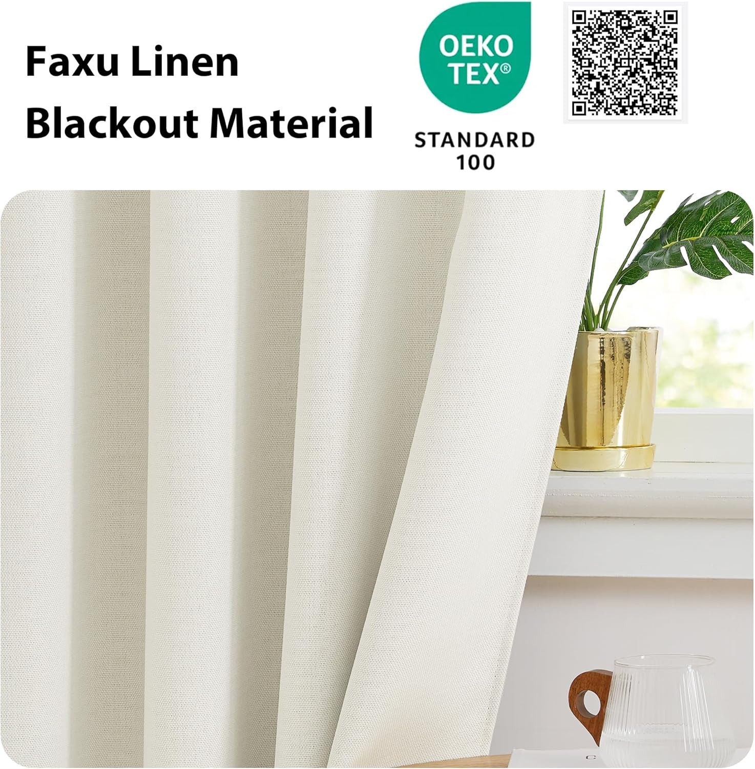 image:imageNICETOWN French Door Curtains for Window Room Darkening Privacy Thermal Insulated Curtains for Kitchen Farmhouse Linen Door Shade for Office Tie Up Shades 26 X 72 Inches Angora 1 PanelNatural