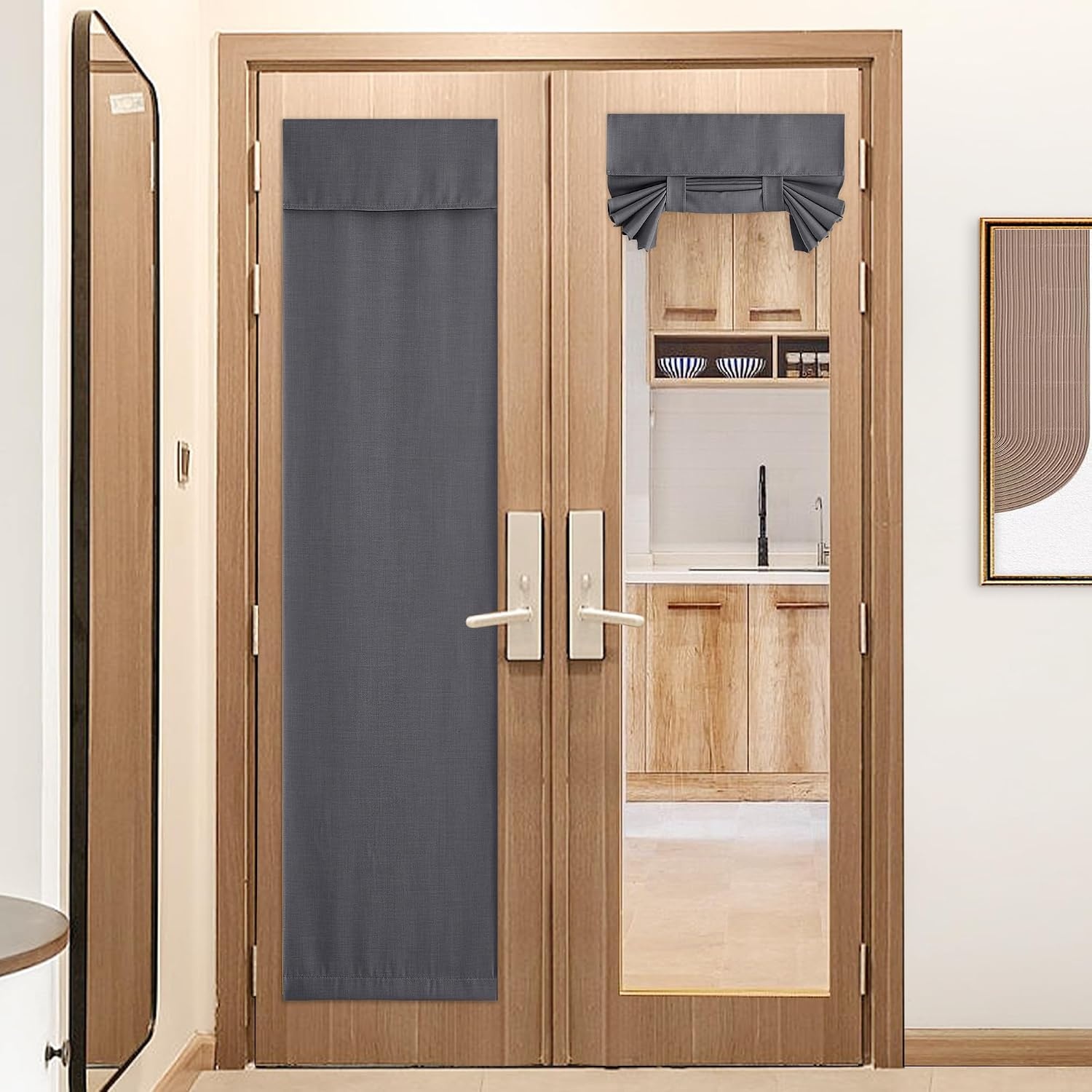 image:imageNICETOWN French Door Curtains for Window Room Darkening Privacy Thermal Insulated Curtains for Kitchen Farmhouse Linen Door Shade for Office Tie Up Shades 26 X 72 Inches Angora 1 PanelCharcoal Gray
