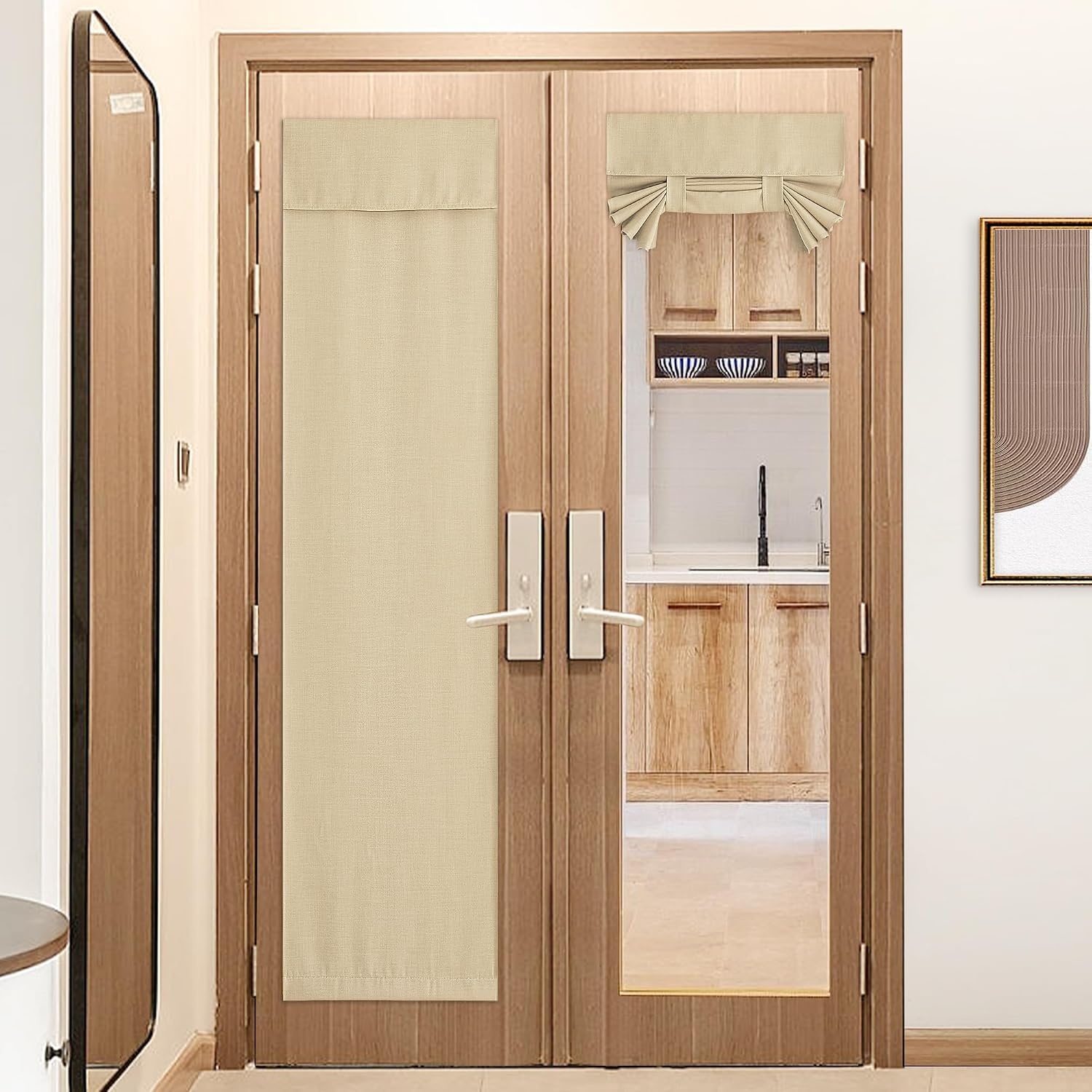image:imageNICETOWN French Door Curtains for Window Room Darkening Privacy Thermal Insulated Curtains for Kitchen Farmhouse Linen Door Shade for Office Tie Up Shades 26 X 72 Inches Angora 1 PanelOatmeal