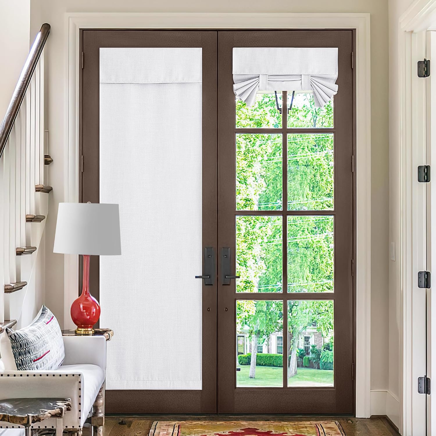 image:imageNICETOWN French Door Curtains for Window Room Darkening Privacy Thermal Insulated Curtains for Kitchen Farmhouse Linen Door Shade for Office Tie Up Shades 26 X 72 Inches Angora 1 PanelGreyish White