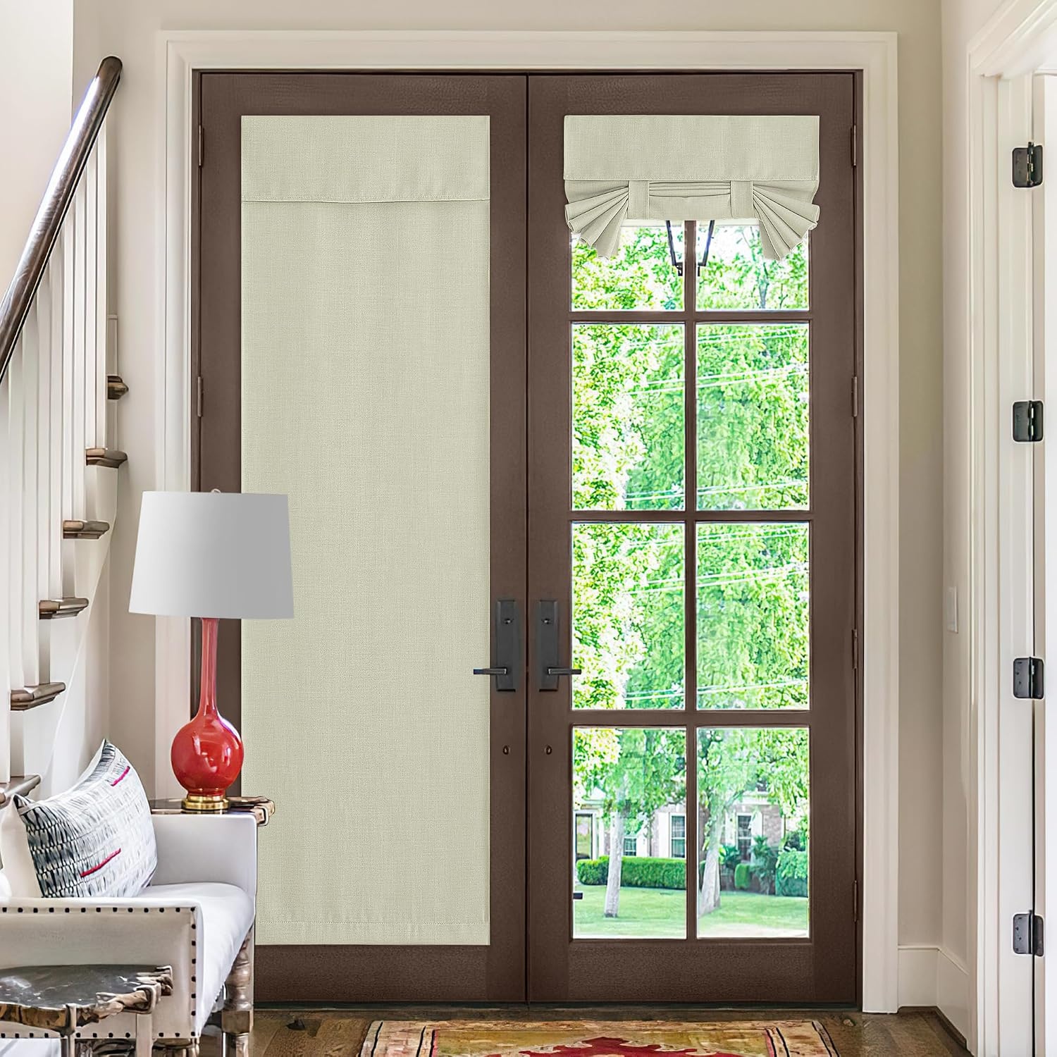 image:imageNICETOWN French Door Curtains for Window Room Darkening Privacy Thermal Insulated Curtains for Kitchen Farmhouse Linen Door Shade for Office Tie Up Shades 26 X 72 Inches Angora 1 PanelBeige