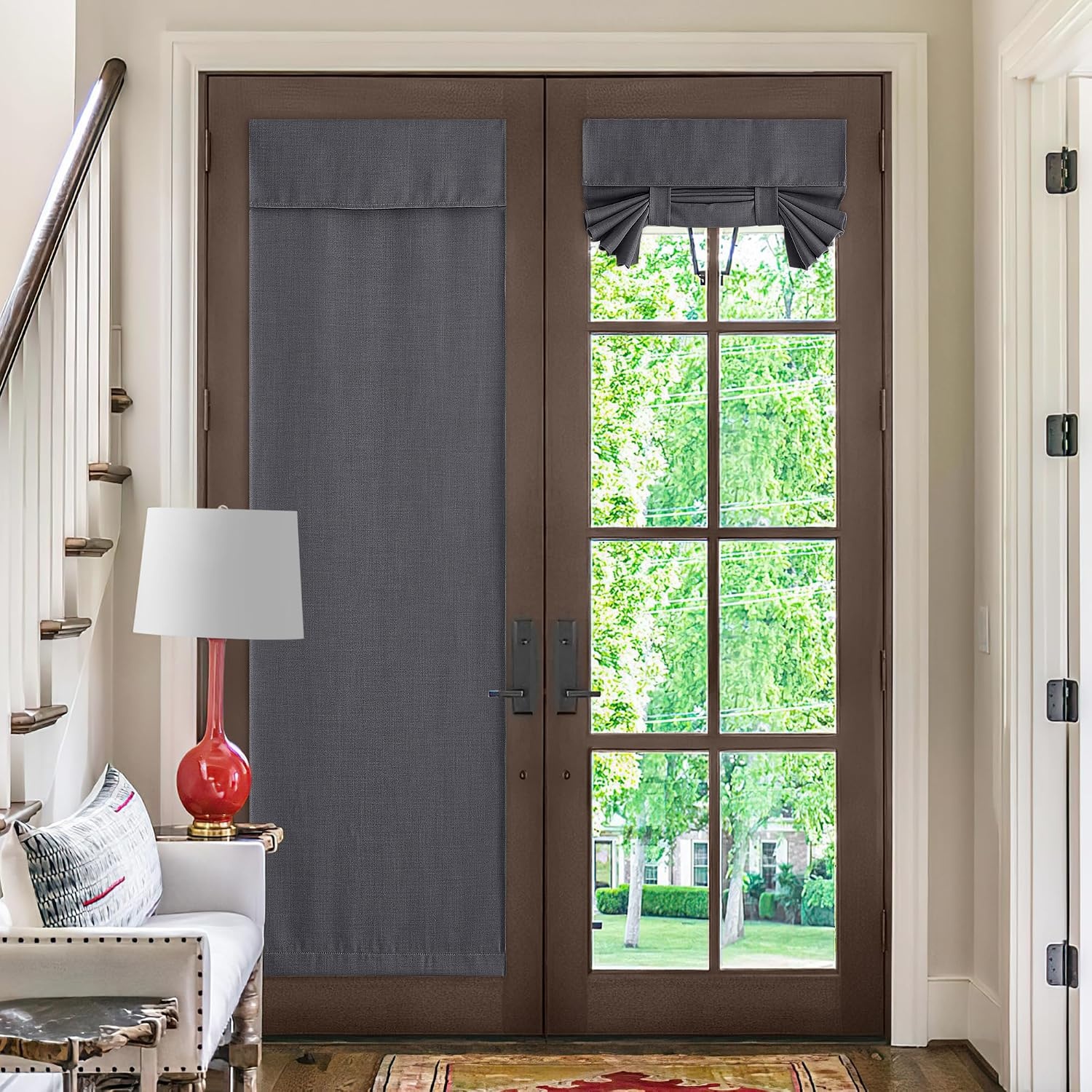 image:imageNICETOWN French Door Curtains for Window Room Darkening Privacy Thermal Insulated Curtains for Kitchen Farmhouse Linen Door Shade for Office Tie Up Shades 26 X 72 Inches Angora 1 PanelCharcoal Gray