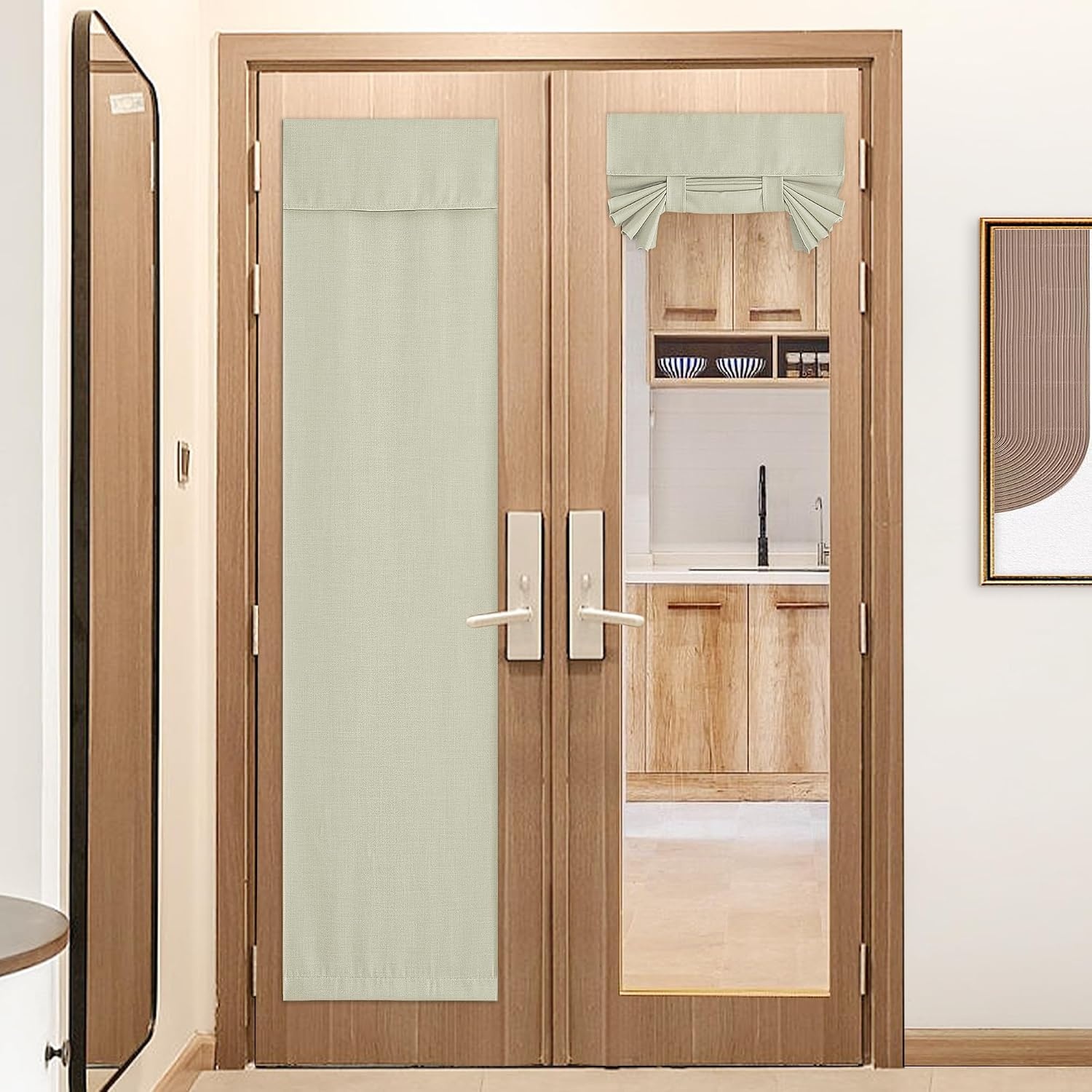 image:imageNICETOWN French Door Curtains for Window Room Darkening Privacy Thermal Insulated Curtains for Kitchen Farmhouse Linen Door Shade for Office Tie Up Shades 26 X 72 Inches Angora 1 PanelBeige