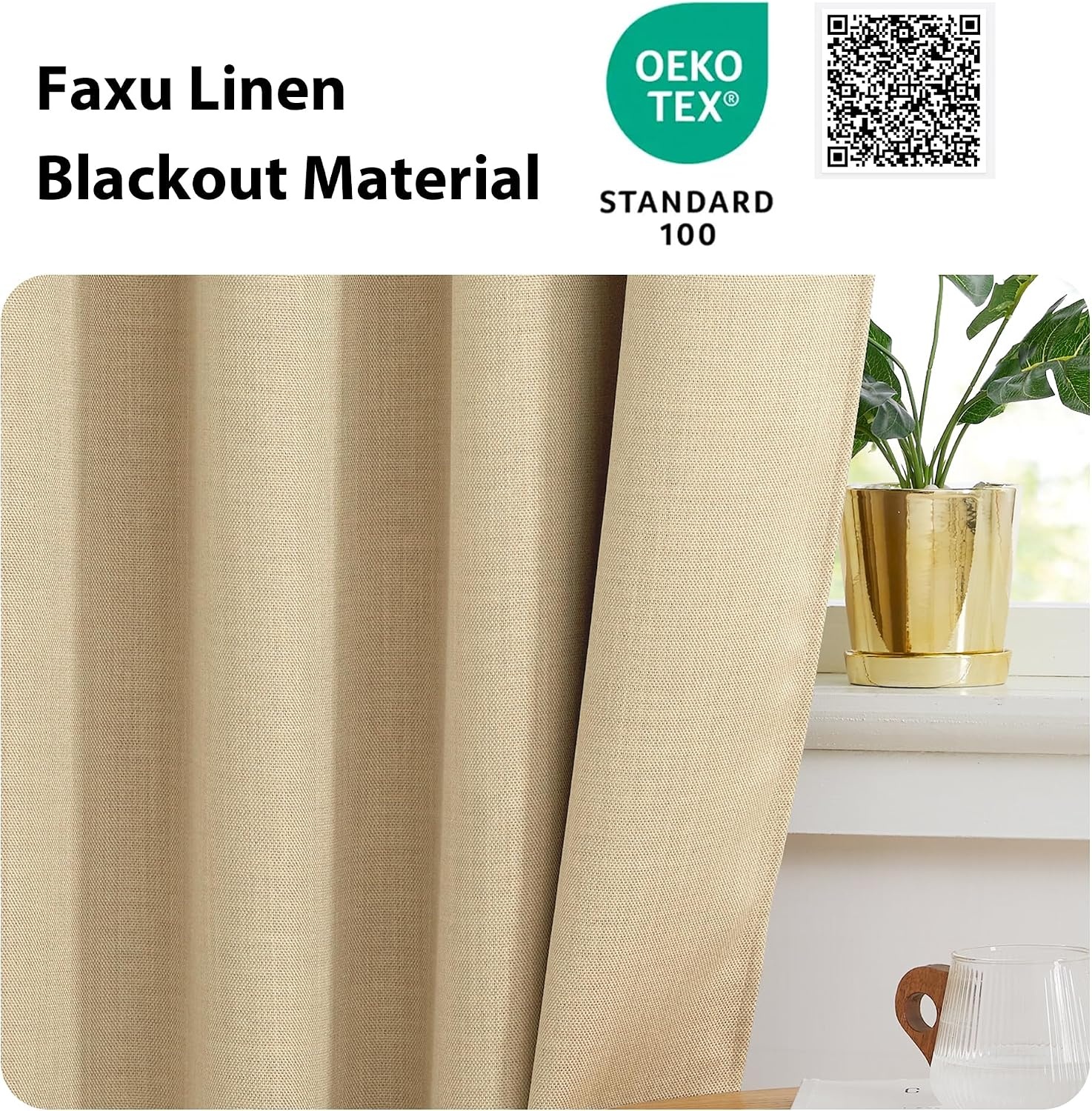 image:imageNICETOWN French Door Curtains for Window Room Darkening Privacy Thermal Insulated Curtains for Kitchen Farmhouse Linen Door Shade for Office Tie Up Shades 26 X 72 Inches Angora 1 PanelOatmeal