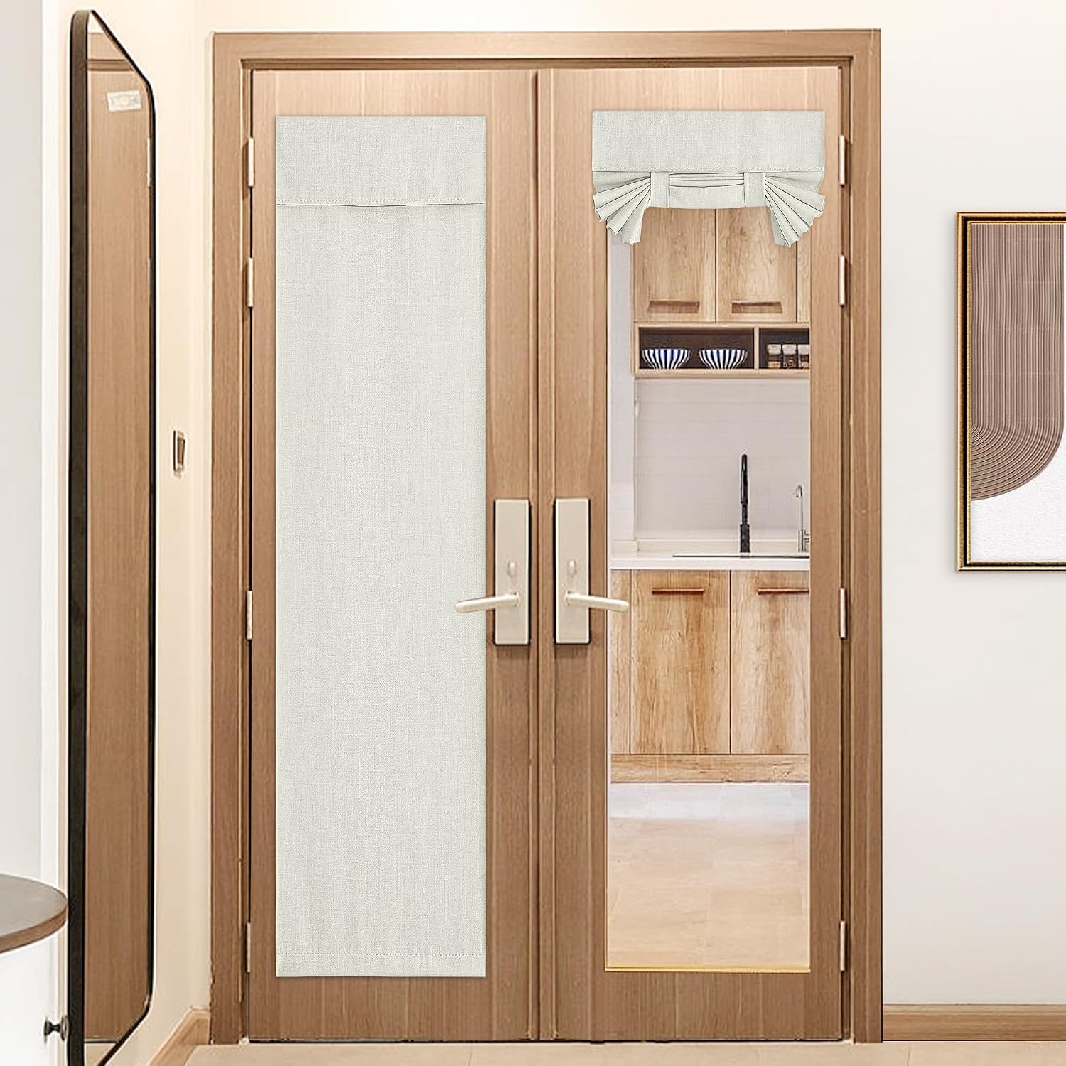 image:imageNICETOWN French Door Curtains for Window Room Darkening Privacy Thermal Insulated Curtains for Kitchen Farmhouse Linen Door Shade for Office Tie Up Shades 26 X 72 Inches Angora 1 PanelNatural