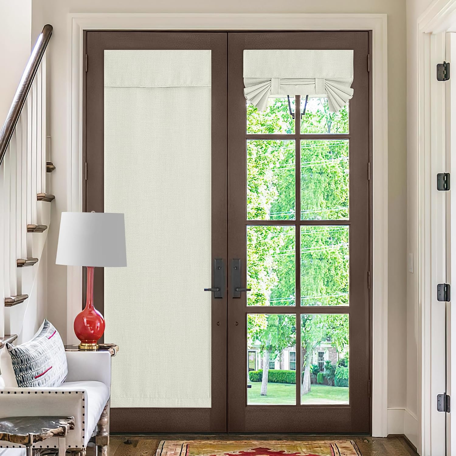 image:imageNICETOWN French Door Curtains for Window Room Darkening Privacy Thermal Insulated Curtains for Kitchen Farmhouse Linen Door Shade for Office Tie Up Shades 26 X 72 Inches Angora 1 PanelNatural