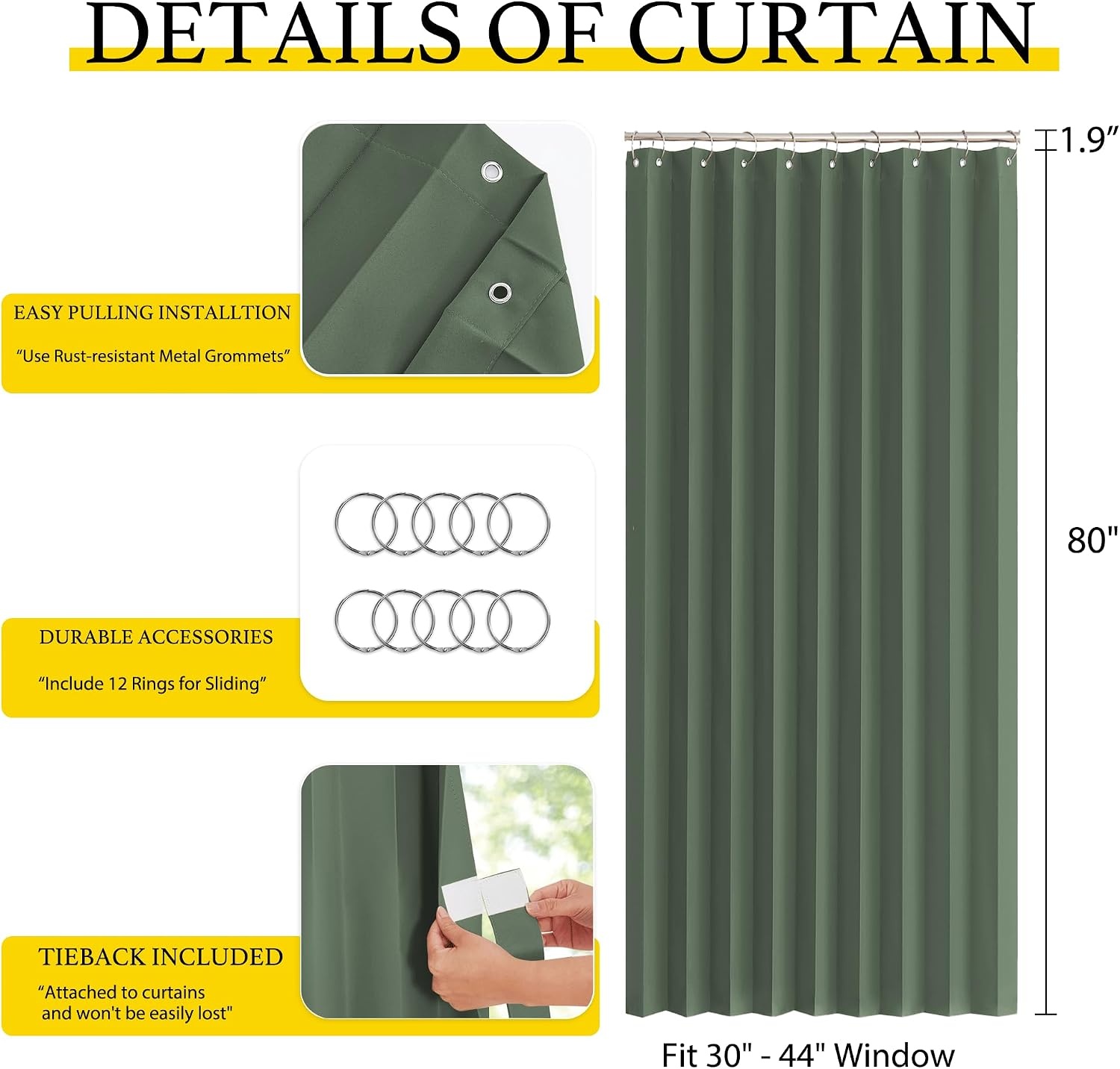 image:imageNICETOWN Linen Curtains for Bedroom Living Room Sheer Door Curtains amp Drapes 80 inches Length for Doorway Farmhouse Country Accordion Style Curtain for Sliding Glass Door 38 Wide Angora 1 PanelDark Mallard