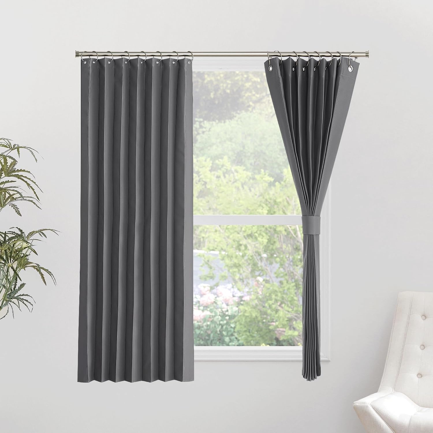 image:imageNICETOWN Linen Curtains for Bedroom Living Room Sheer Door Curtains amp Drapes 80 inches Length for Doorway Farmhouse Country Accordion Style Curtain for Sliding Glass Door 38 Wide Angora 1 PanelGrey