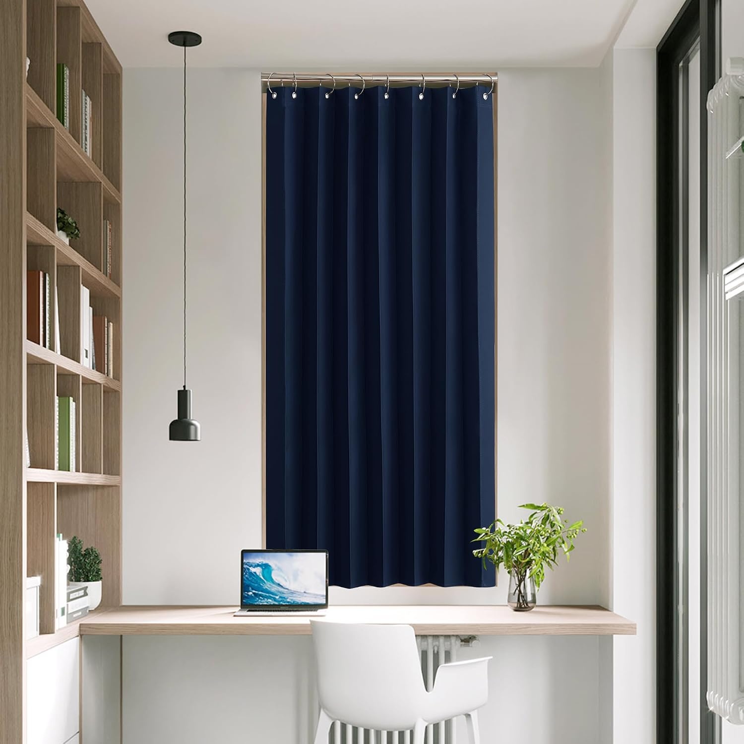 image:imageNICETOWN Linen Curtains for Bedroom Living Room Sheer Door Curtains amp Drapes 80 inches Length for Doorway Farmhouse Country Accordion Style Curtain for Sliding Glass Door 38 Wide Angora 1 PanelNavy