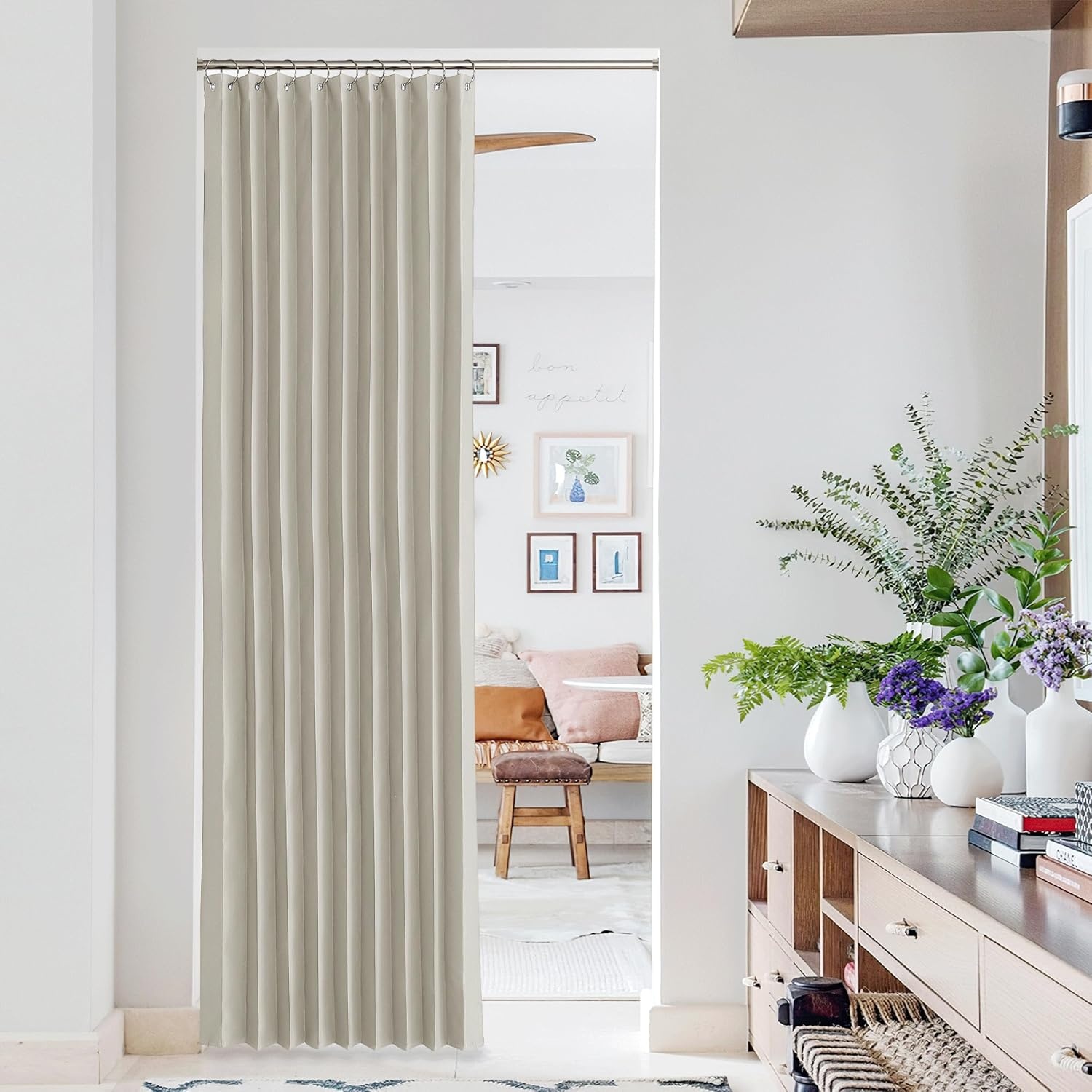 image:imageNICETOWN Linen Curtains for Bedroom Living Room Sheer Door Curtains amp Drapes 80 inches Length for Doorway Farmhouse Country Accordion Style Curtain for Sliding Glass Door 38 Wide Angora 1 PanelNatural