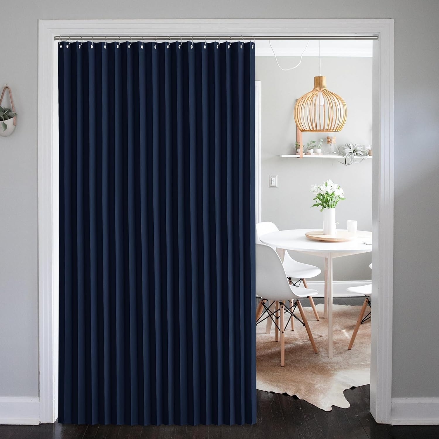 image:imageNICETOWN Linen Curtains for Bedroom Living Room Sheer Door Curtains amp Drapes 80 inches Length for Doorway Farmhouse Country Accordion Style Curtain for Sliding Glass Door 38 Wide Angora 1 PanelNavy