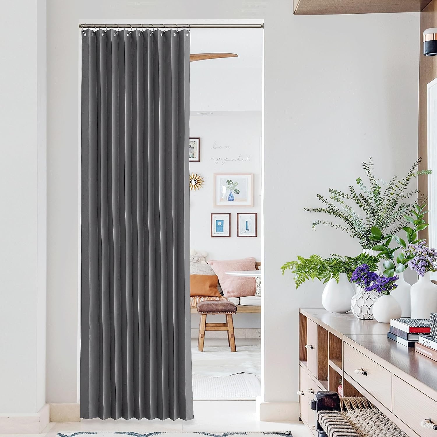 image:imageNICETOWN Linen Curtains for Bedroom Living Room Sheer Door Curtains amp Drapes 80 inches Length for Doorway Farmhouse Country Accordion Style Curtain for Sliding Glass Door 38 Wide Angora 1 PanelGrey